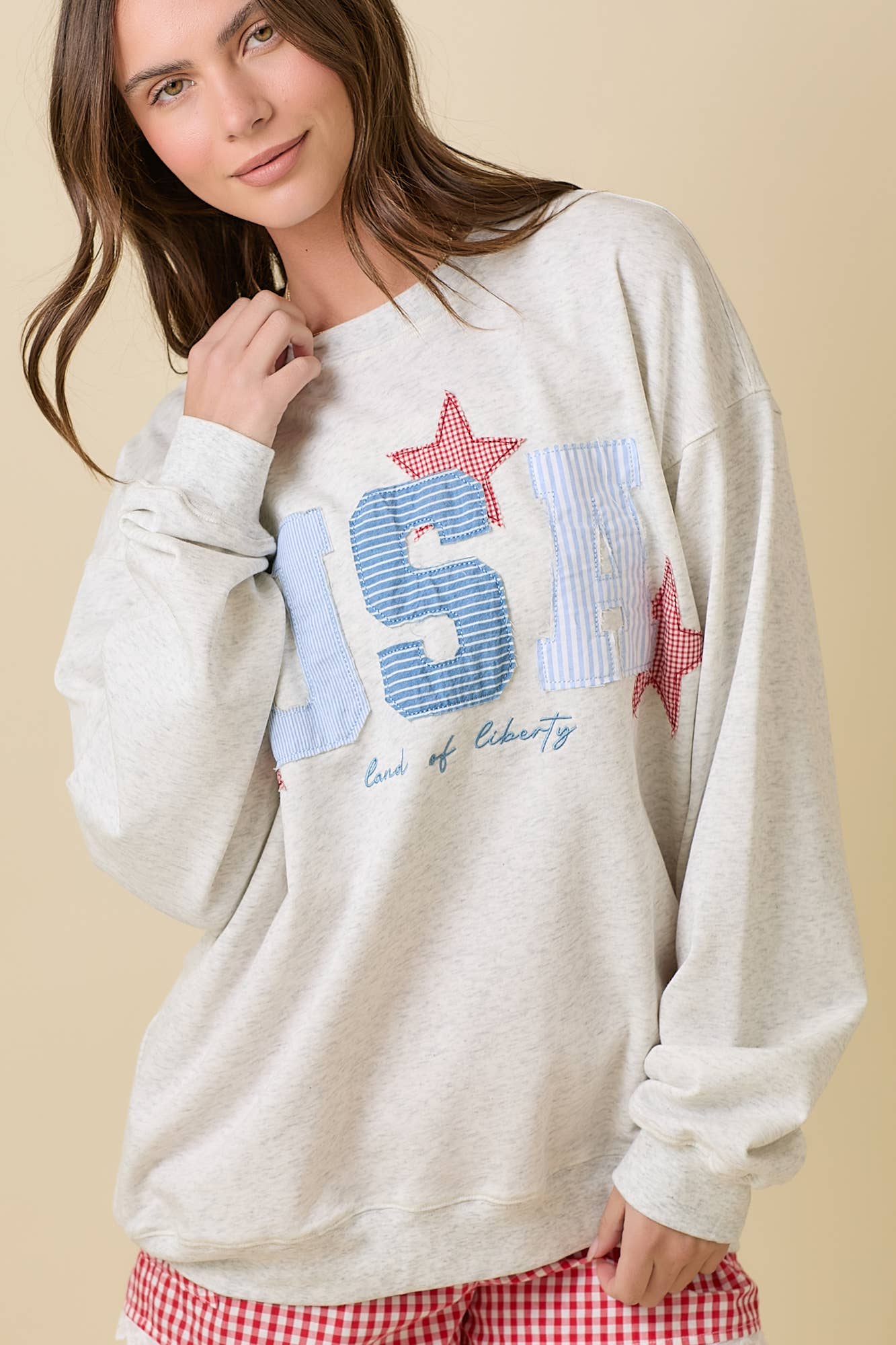 *Restock* USA Patchwork Crewneck: Grey