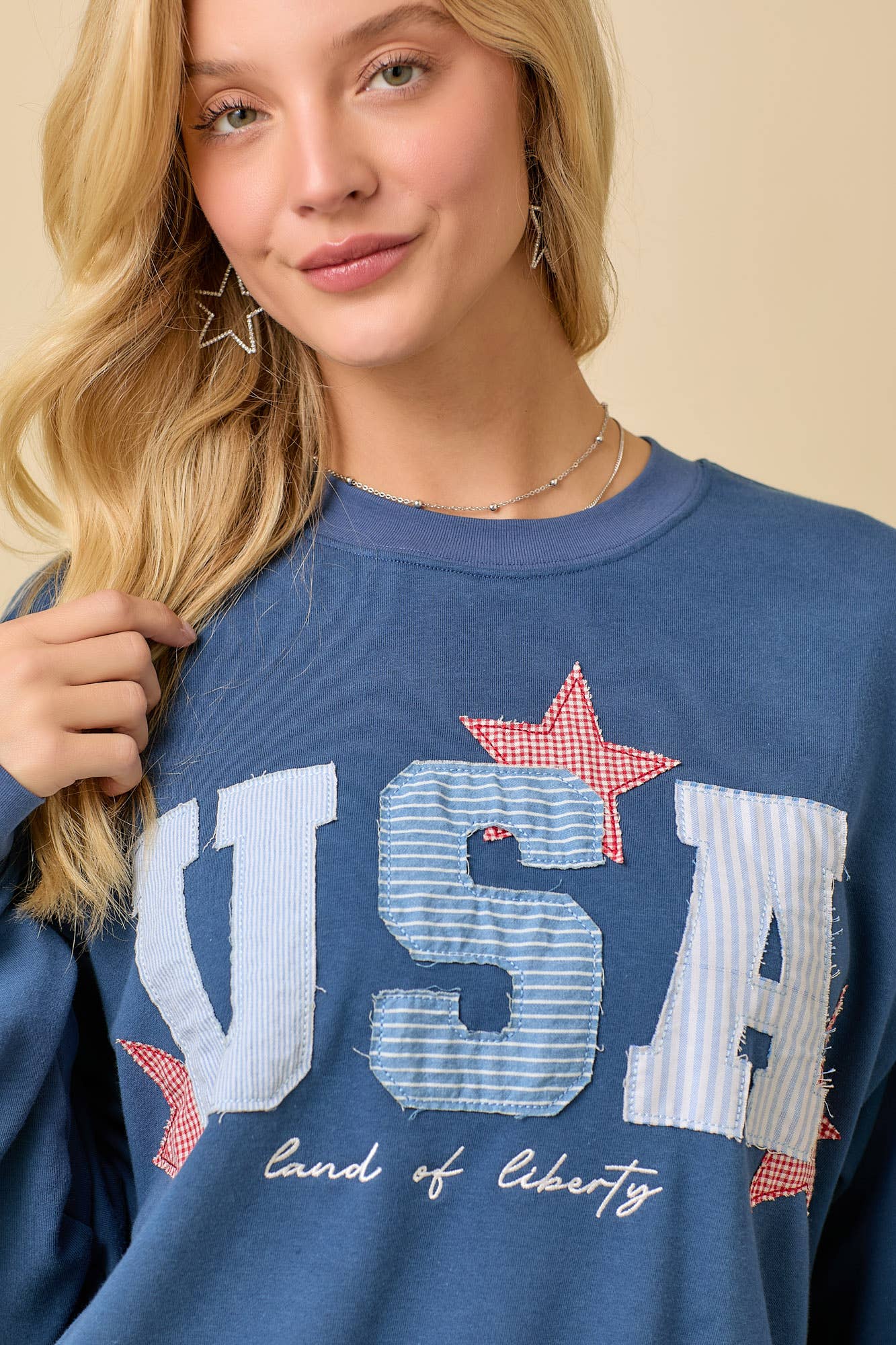 USA Patchwork Crewneck: Blue