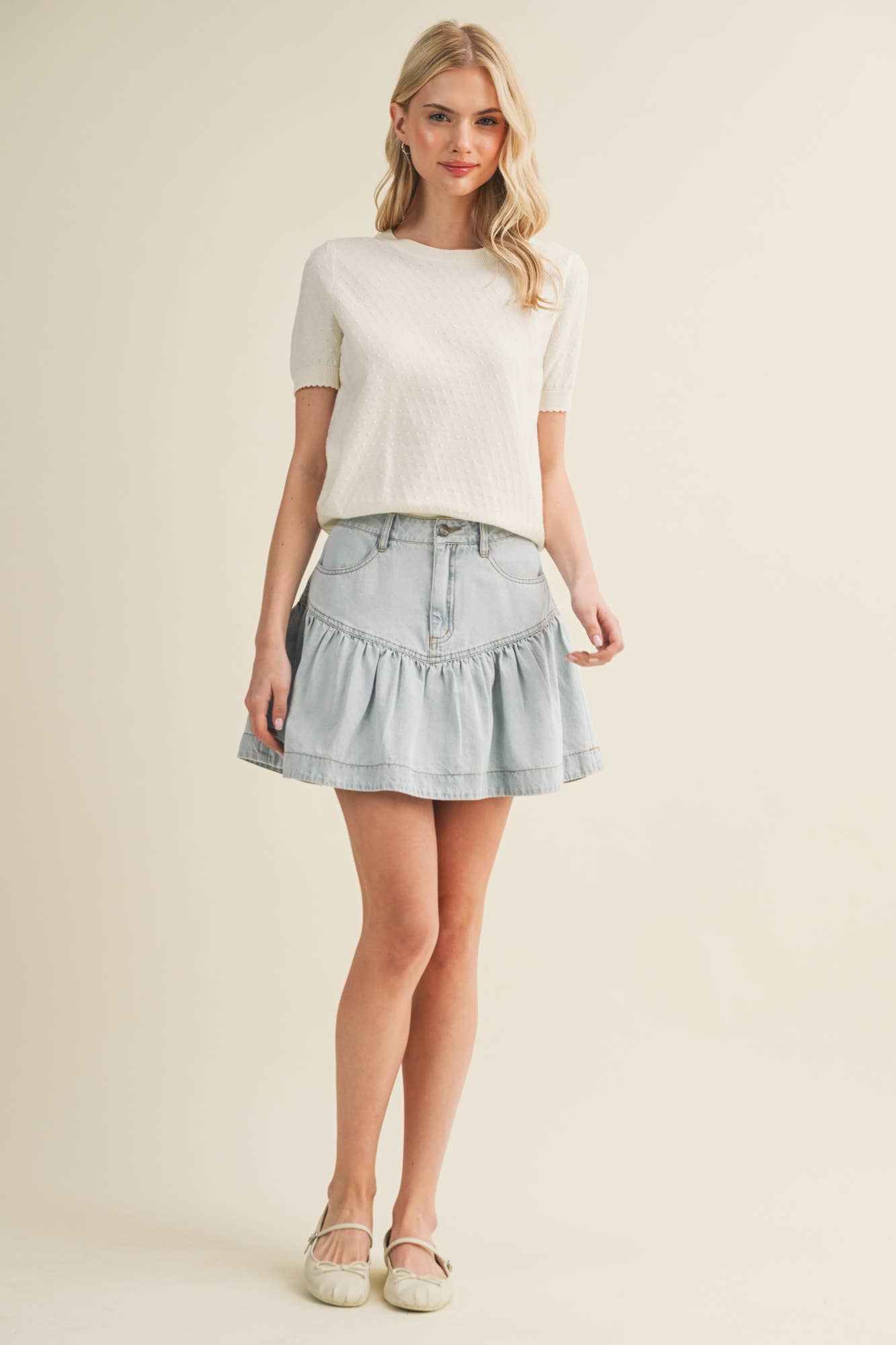 Starburst Pointelle Puff Sleeve Sweater