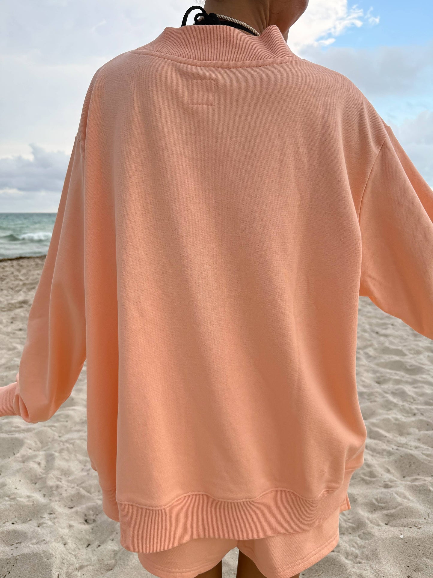 Varsity Sunkissed Embroidered Mockneck: Papaya Orange