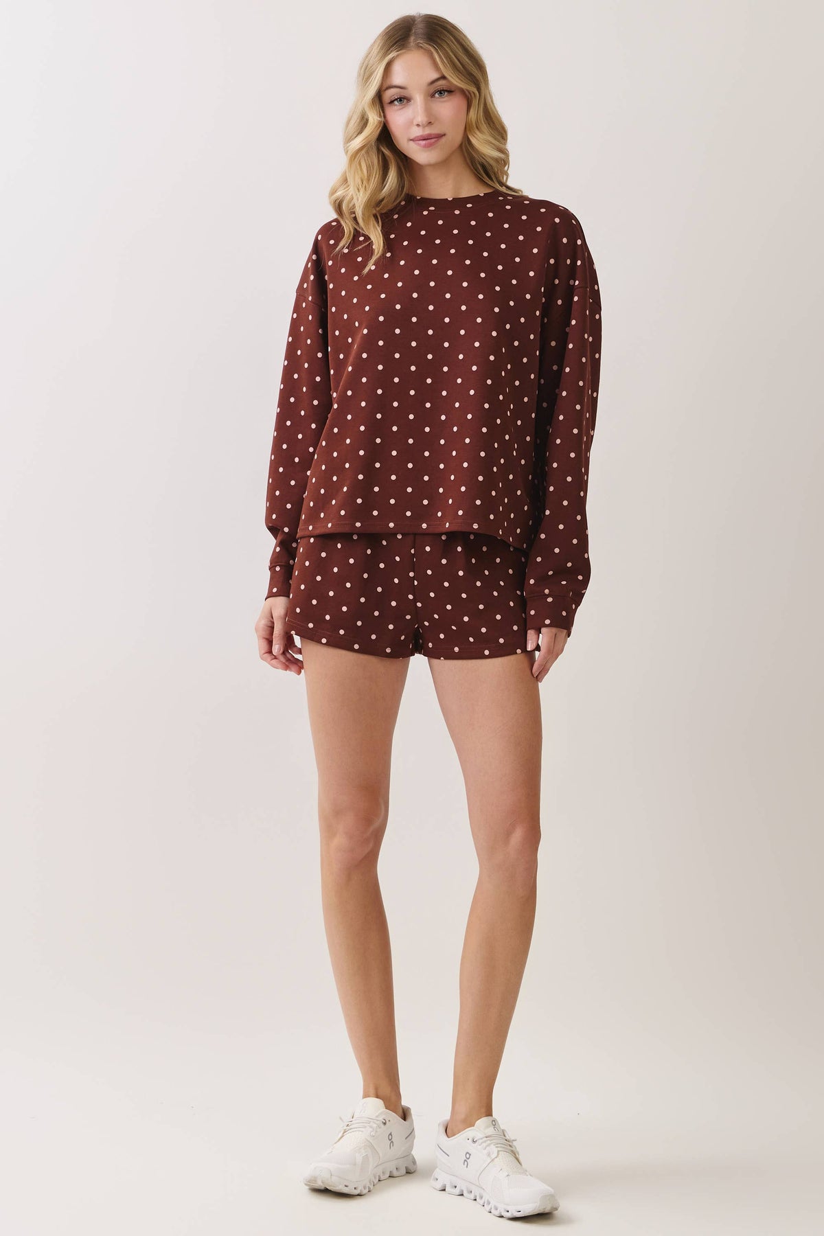 Chocolate Polka Dot Print Lounge Sweatshirt