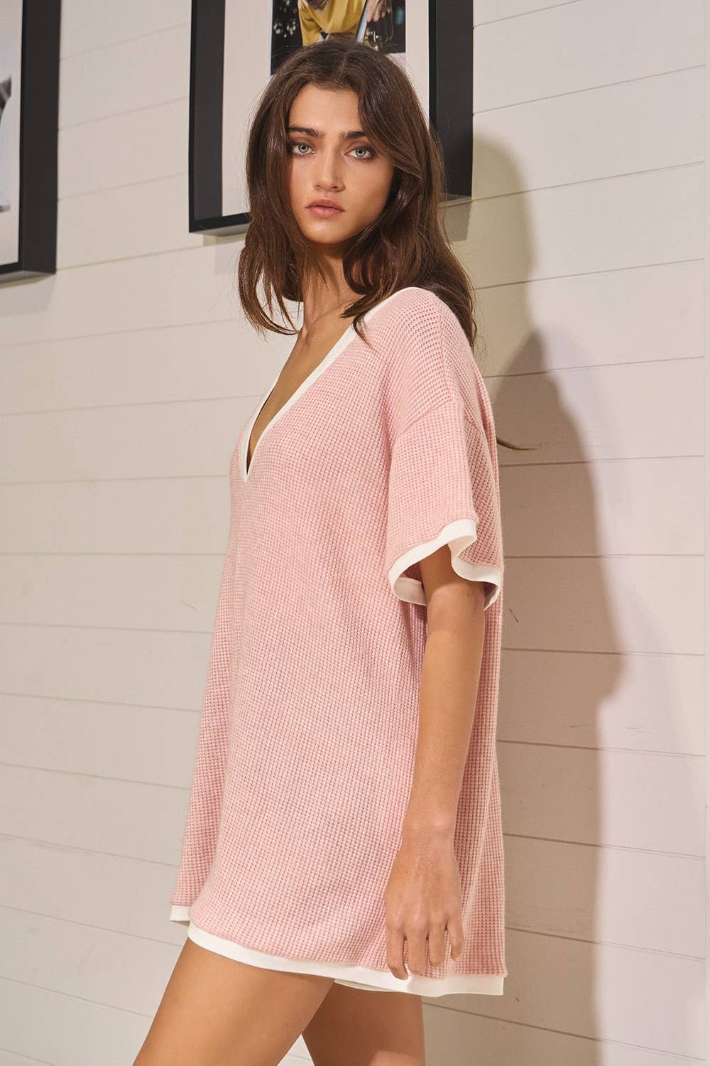 Grace Waffle Romper: Pink