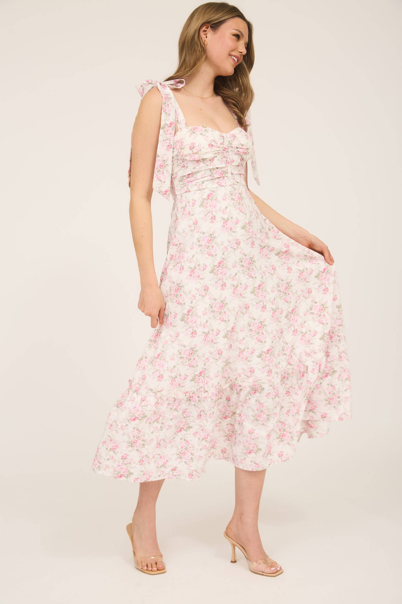 Tiffany Floral Ruched Detail Maxi Dress