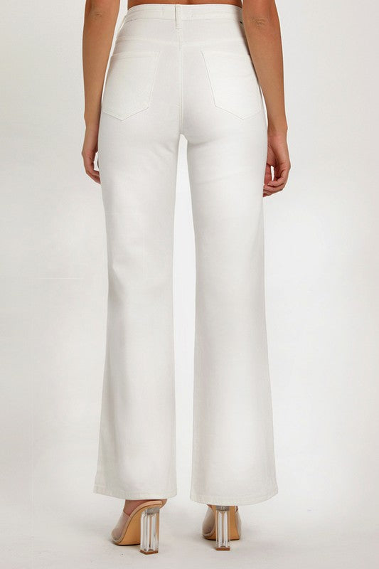 Risen White High Rise Wide Pants