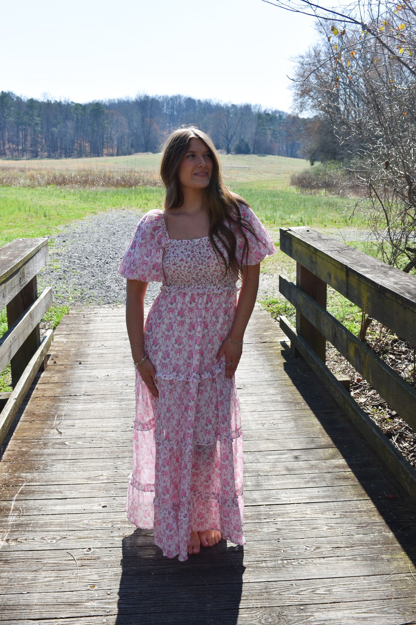 Bubble Floral Bow Maxi Dress