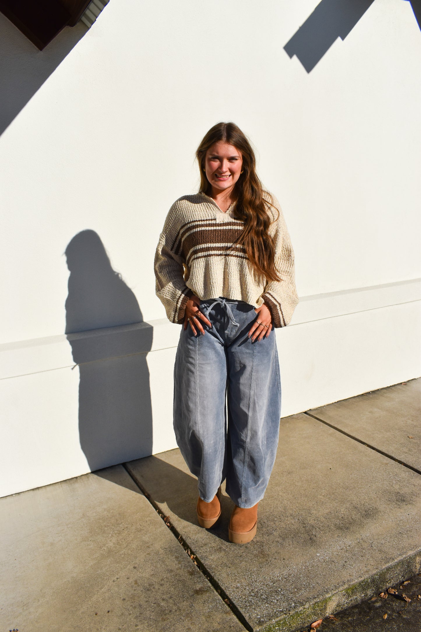 Stripe Patch Long Sleeve Sweater