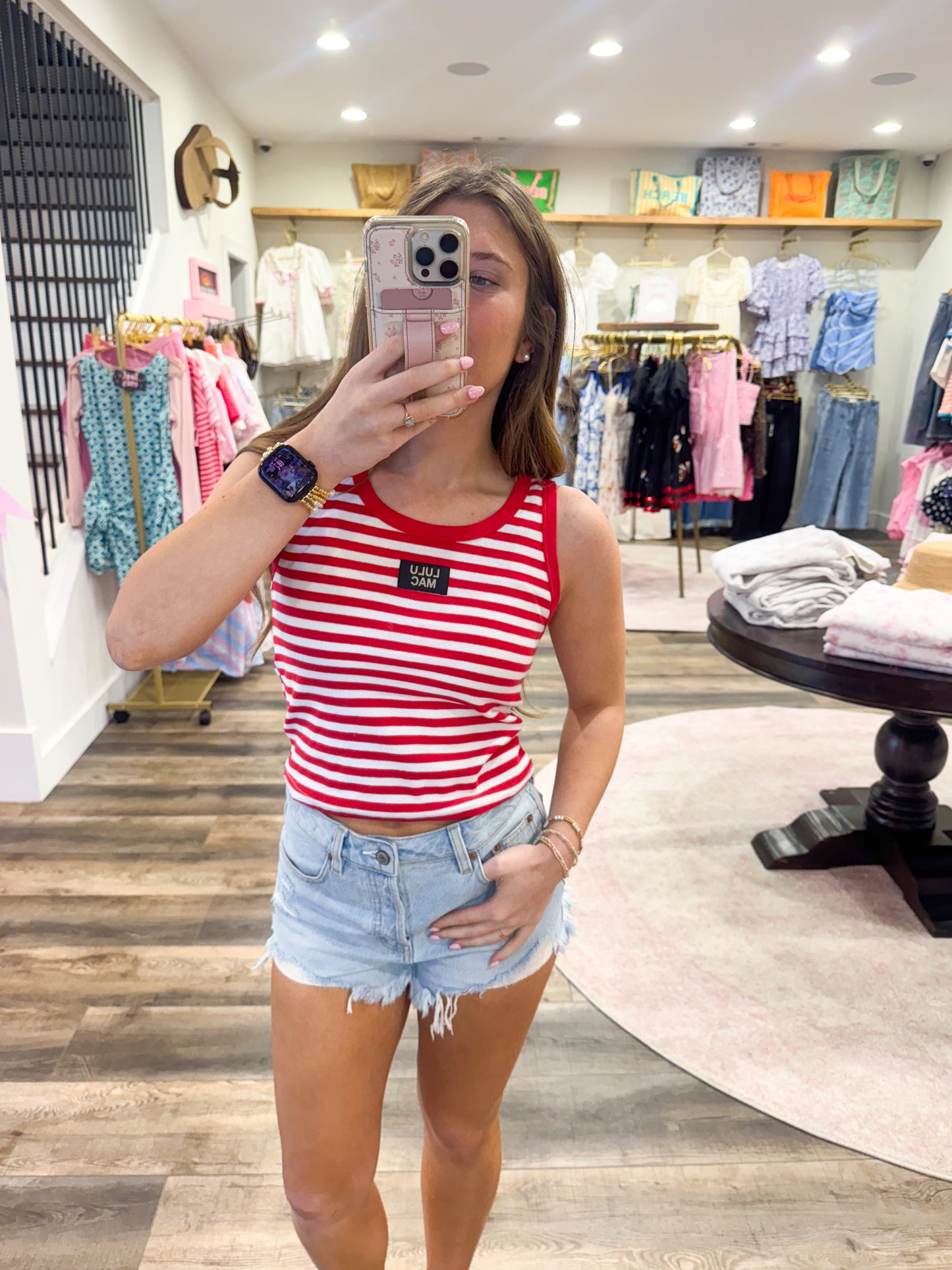 Lulu Mac Stripe Tank Top: Red