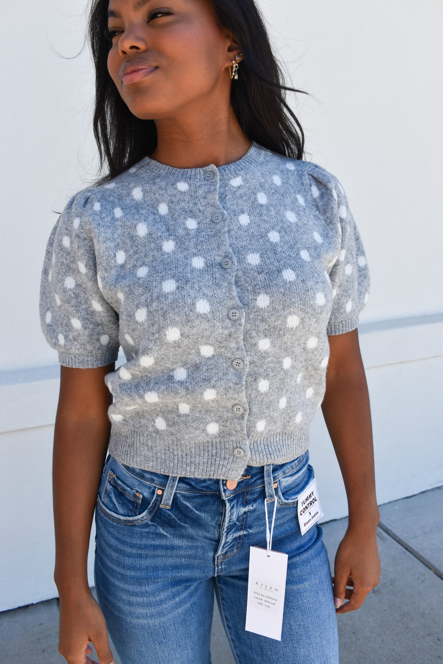 Puff Short Sleeve Polka Dot Top