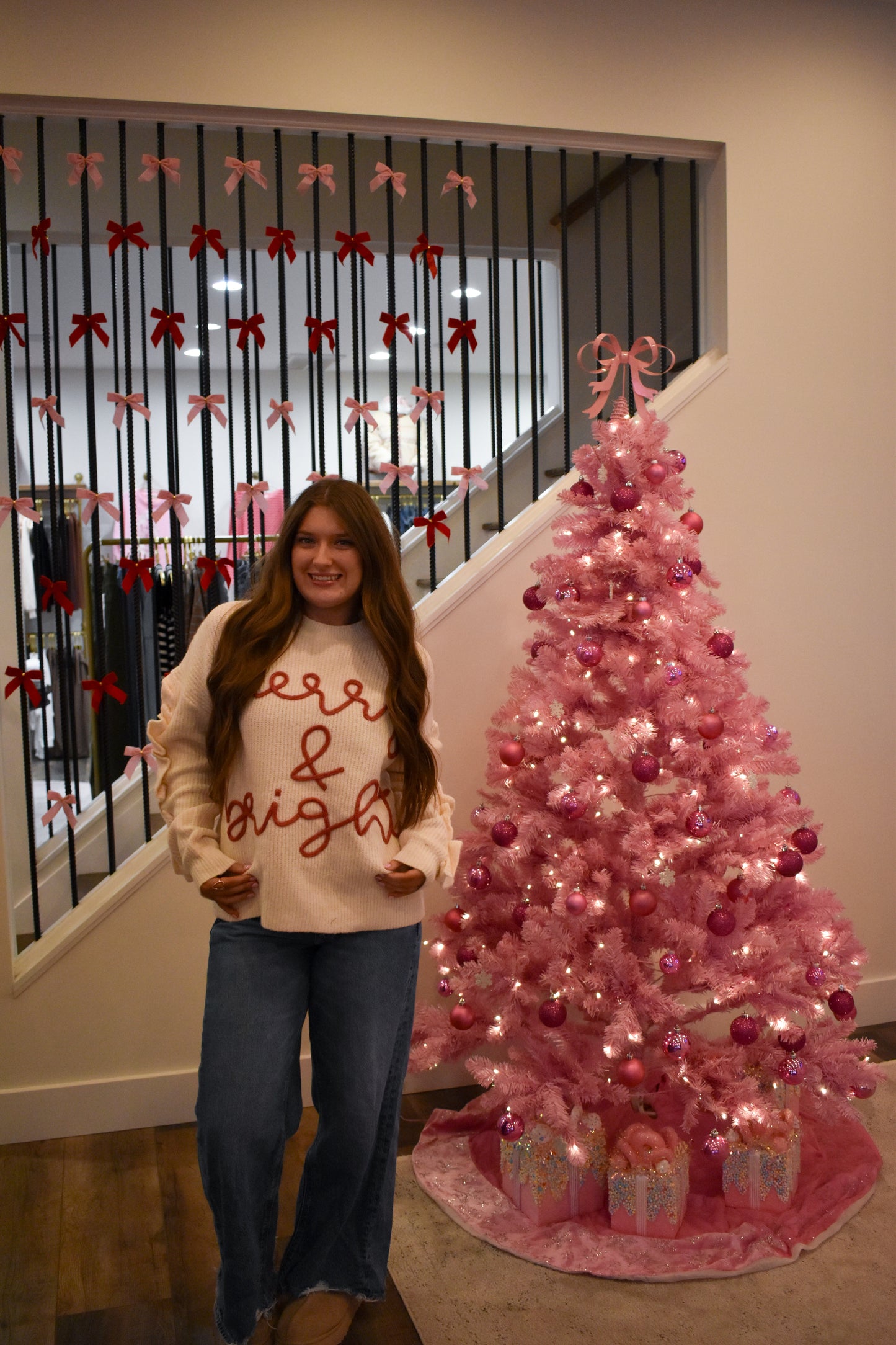 Merry & Bright Cord Letter Ruffle Top