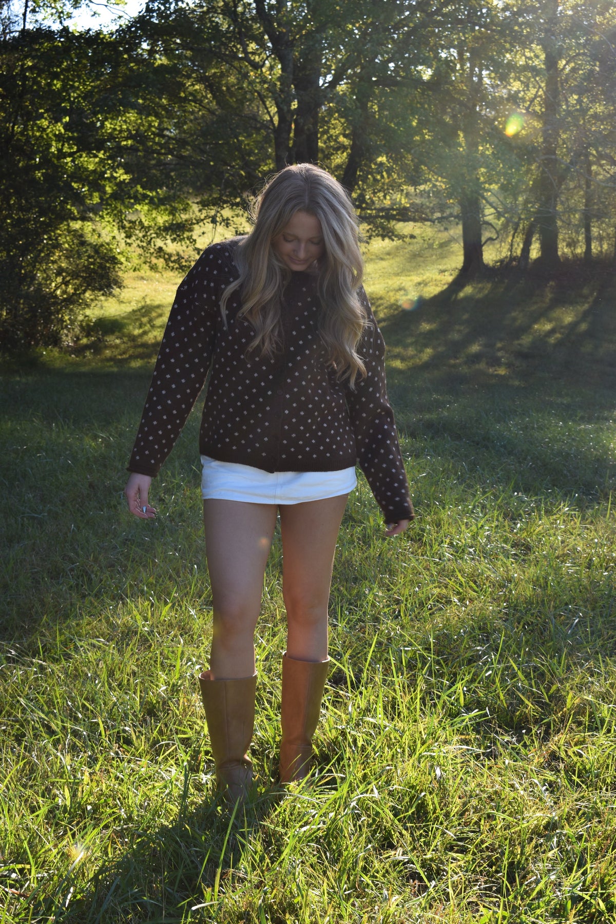 Sweet Dot Knit Cardigan: Brown