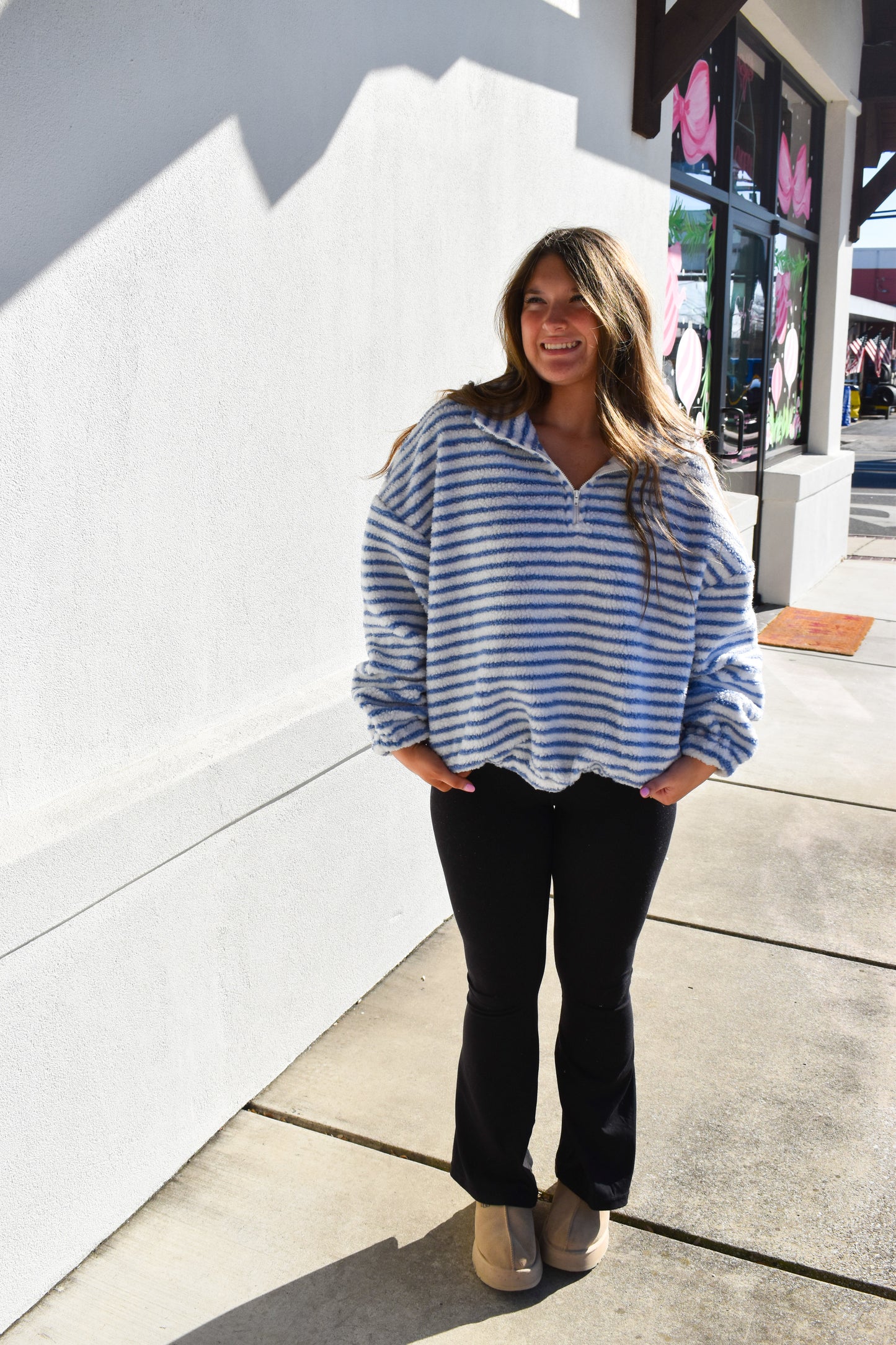 Liz Stripe Quarter Zip Fleece