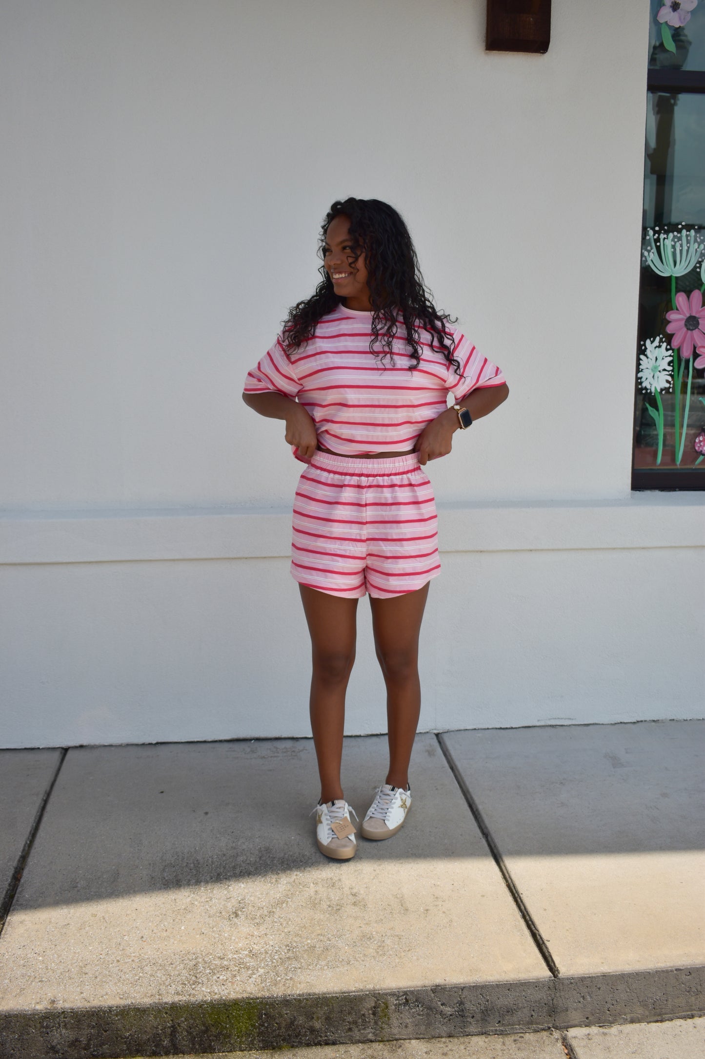 Pink/White Striped Lounge Shorts