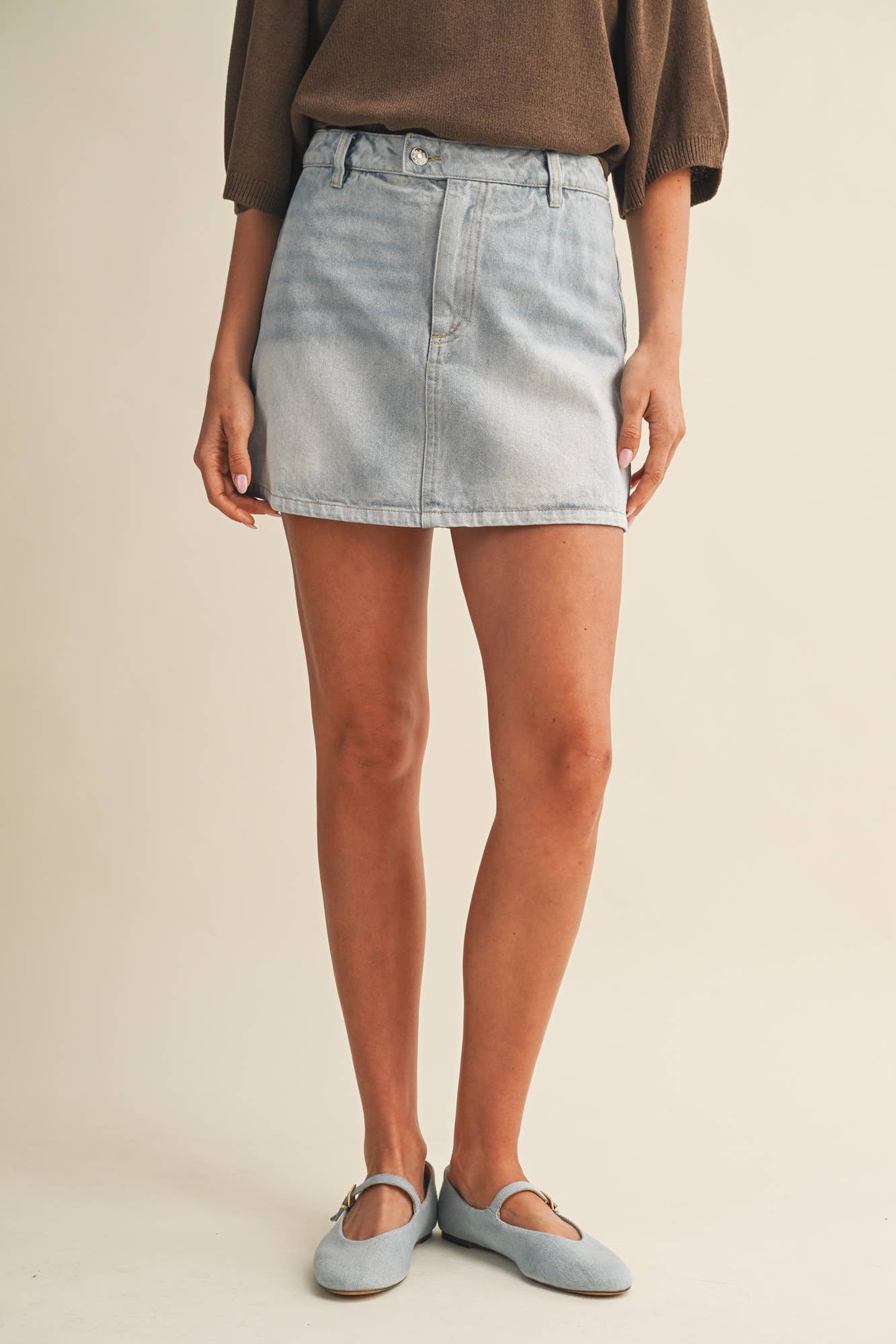 Faded Wash High Rise A-Line Skirt