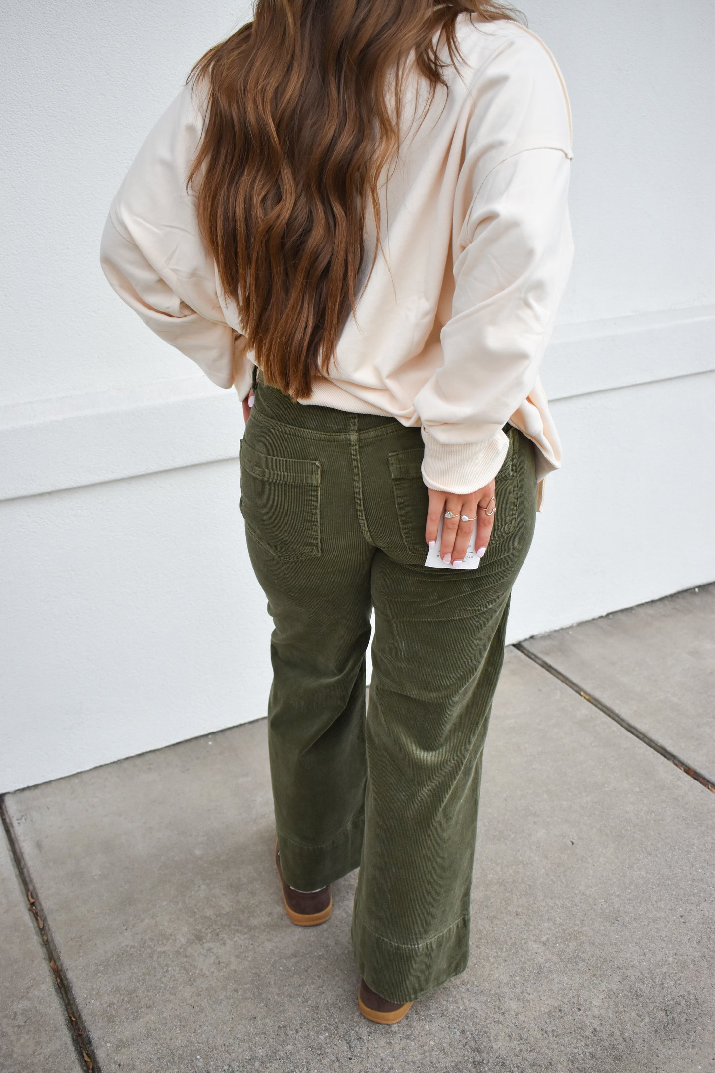 Risen High Rise Cropped Green Corduroy Pants