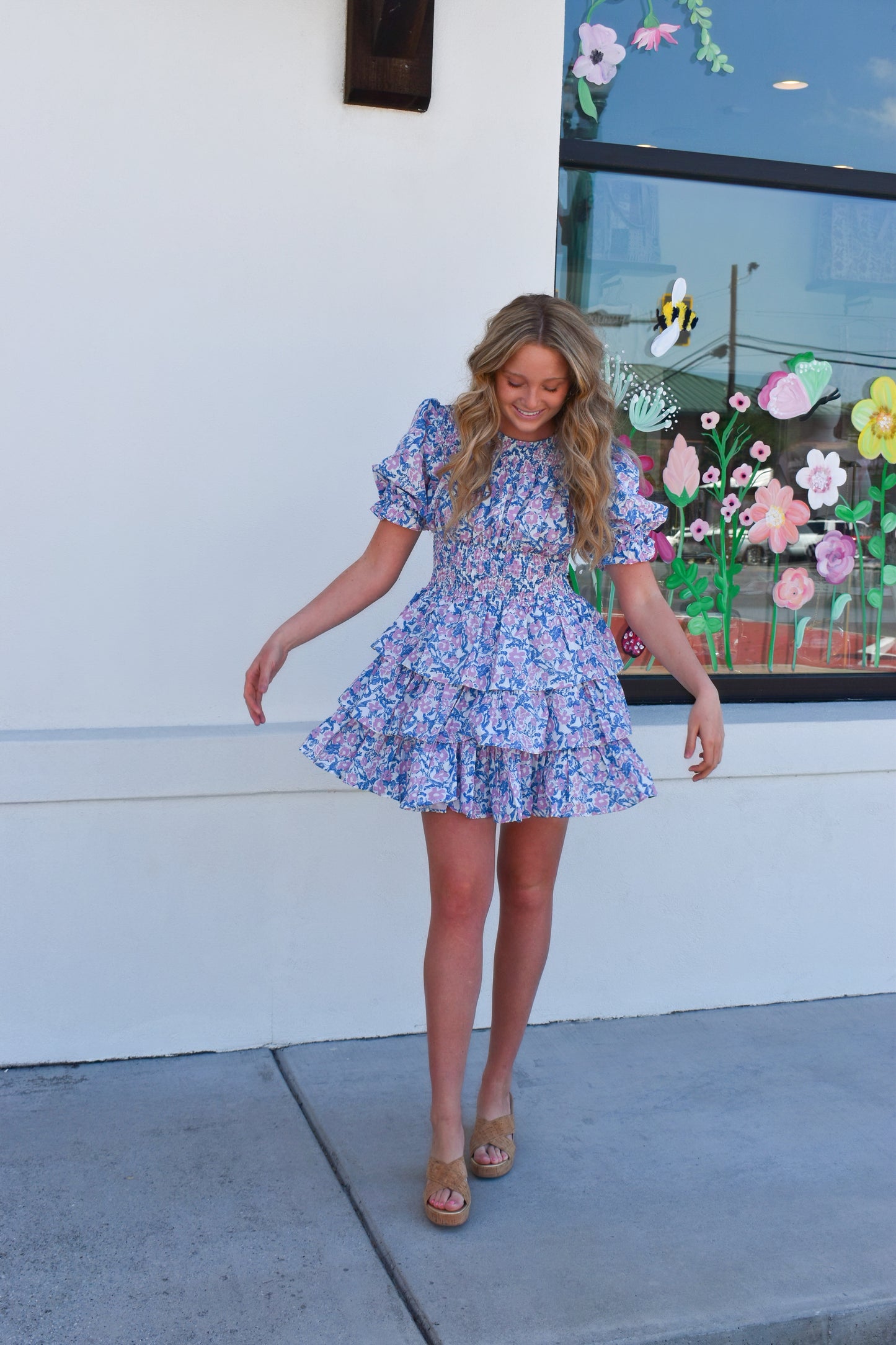 Smocked Neck and Waist Tiered Dress