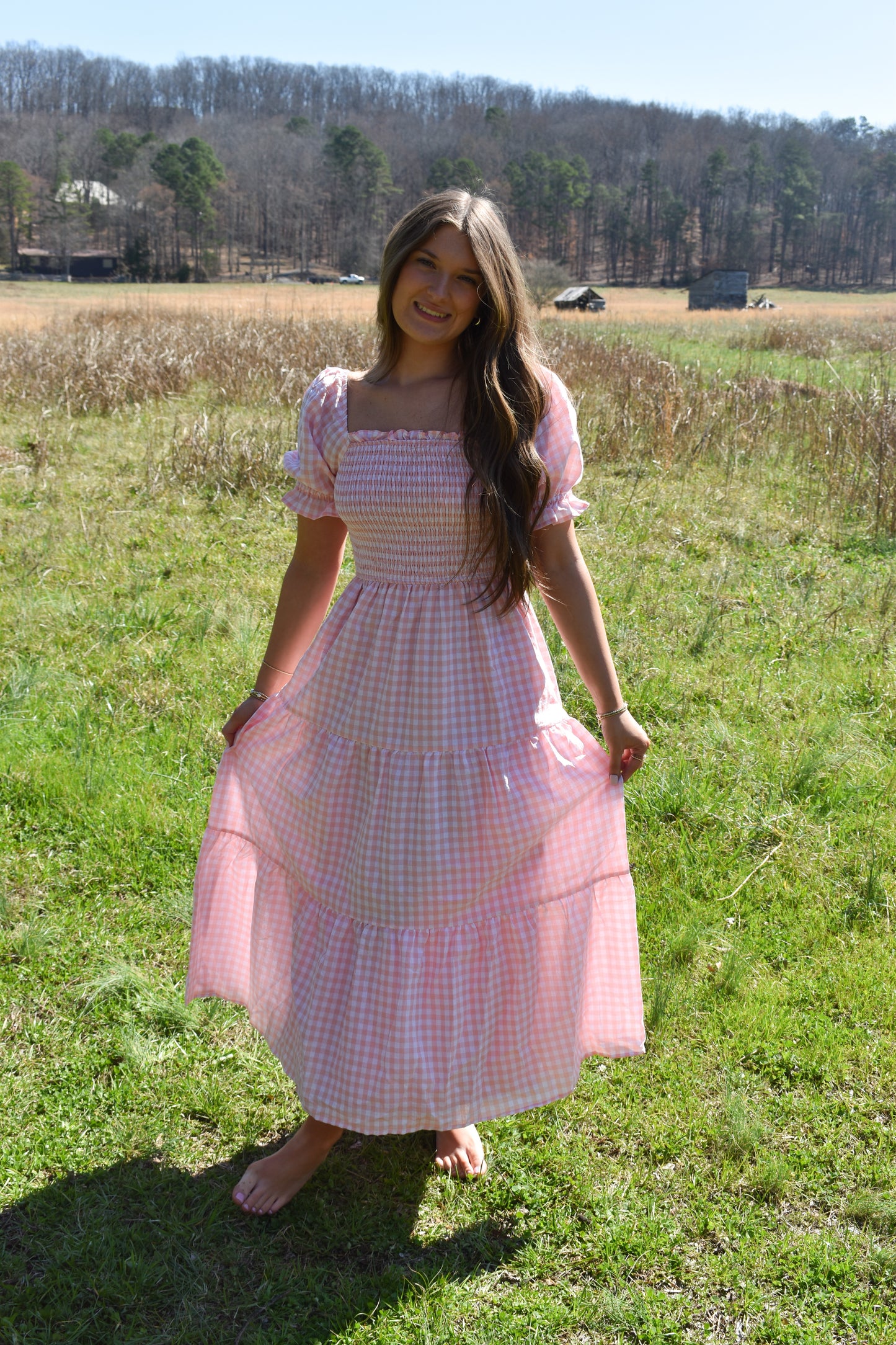 Madi Pink Gingham Maxi Dress