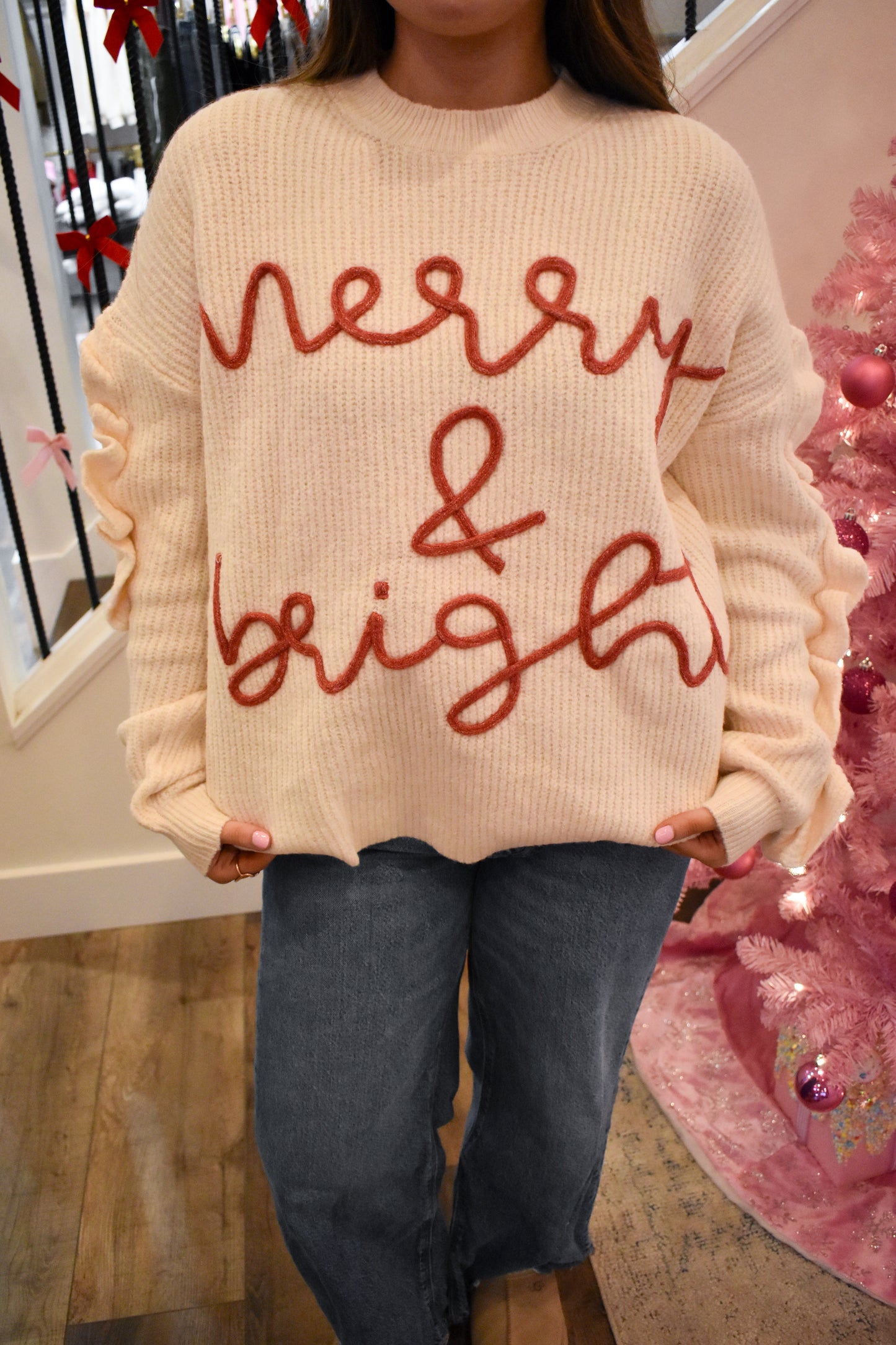 Merry & Bright Cord Letter Ruffle Top