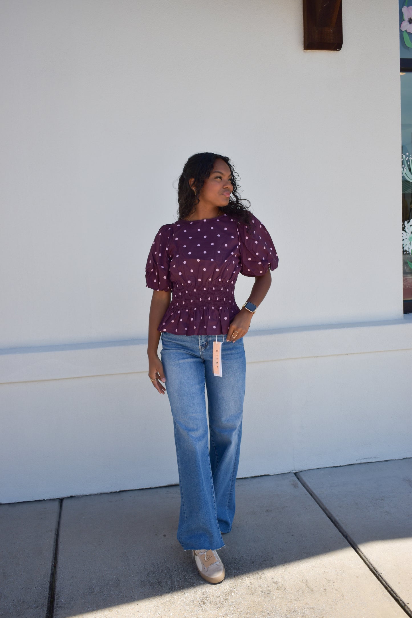Polka Dot Plum Short Sleeve