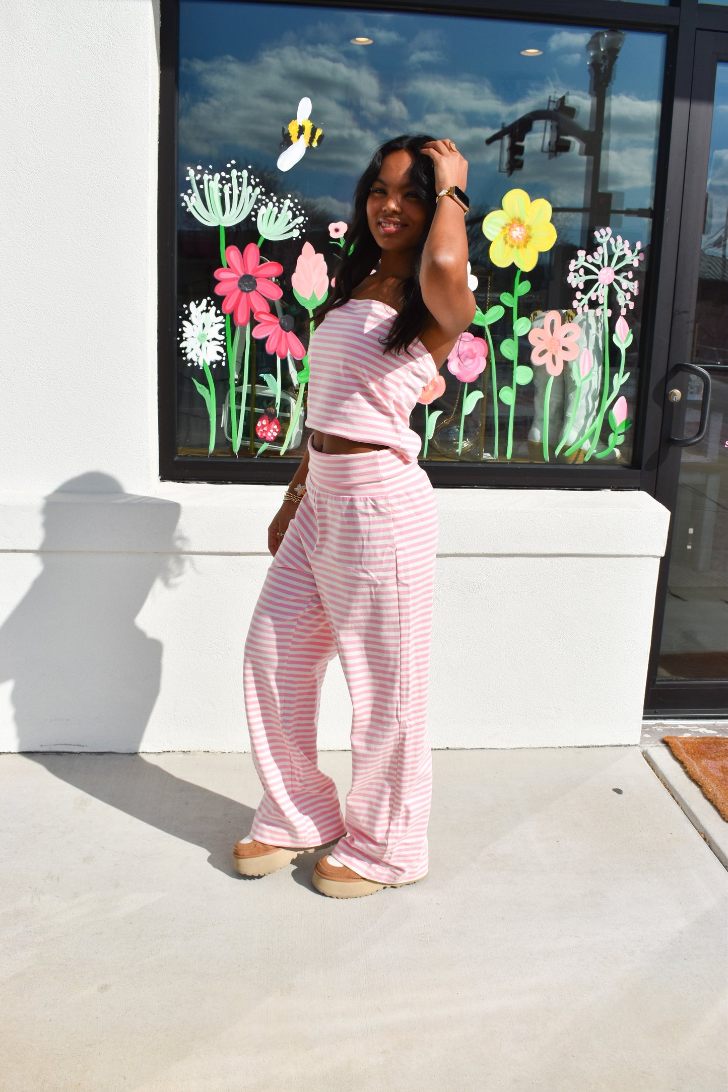 Pink Love Stripe Bandeau Top