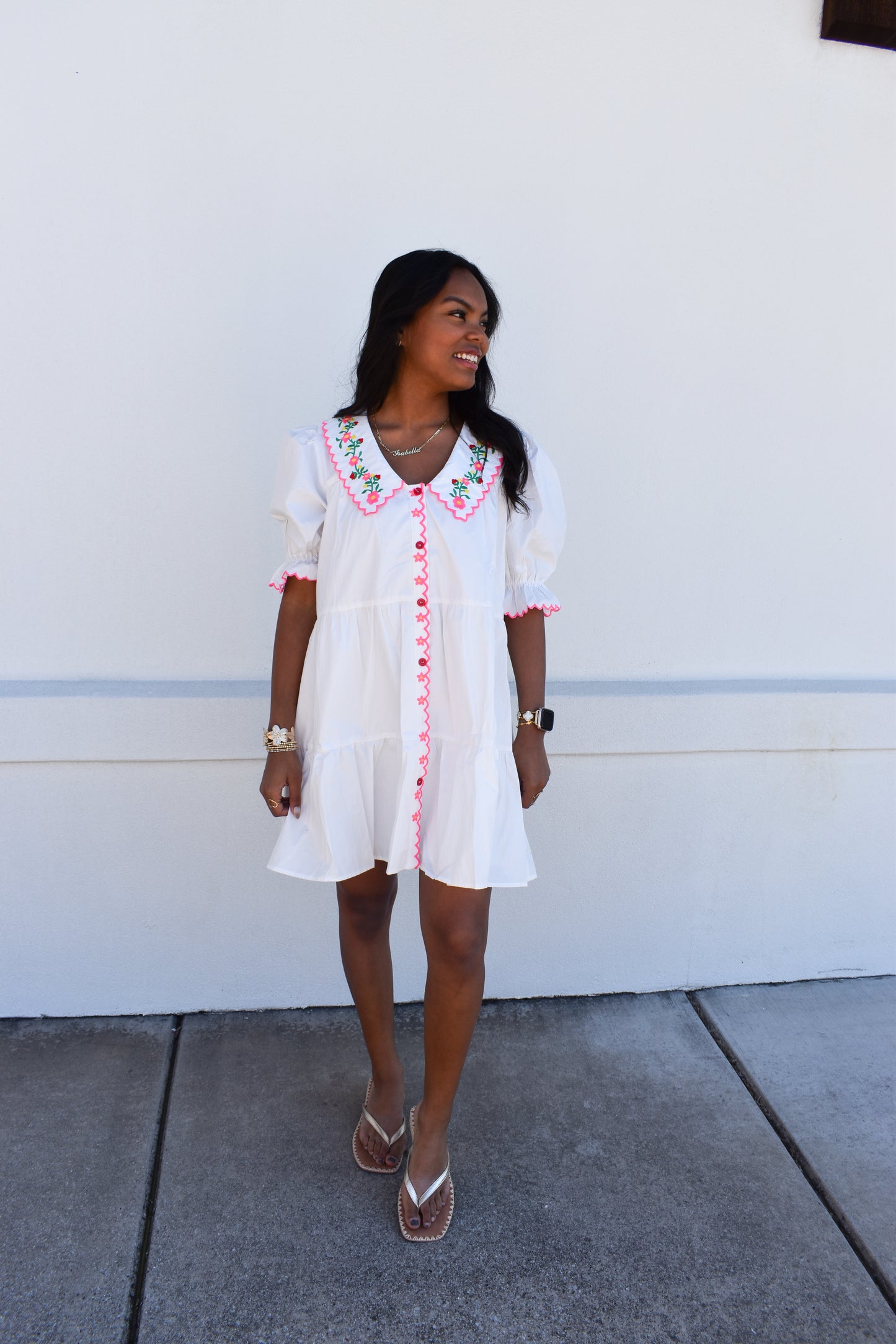 Floral Embroidered Scallop Dress
