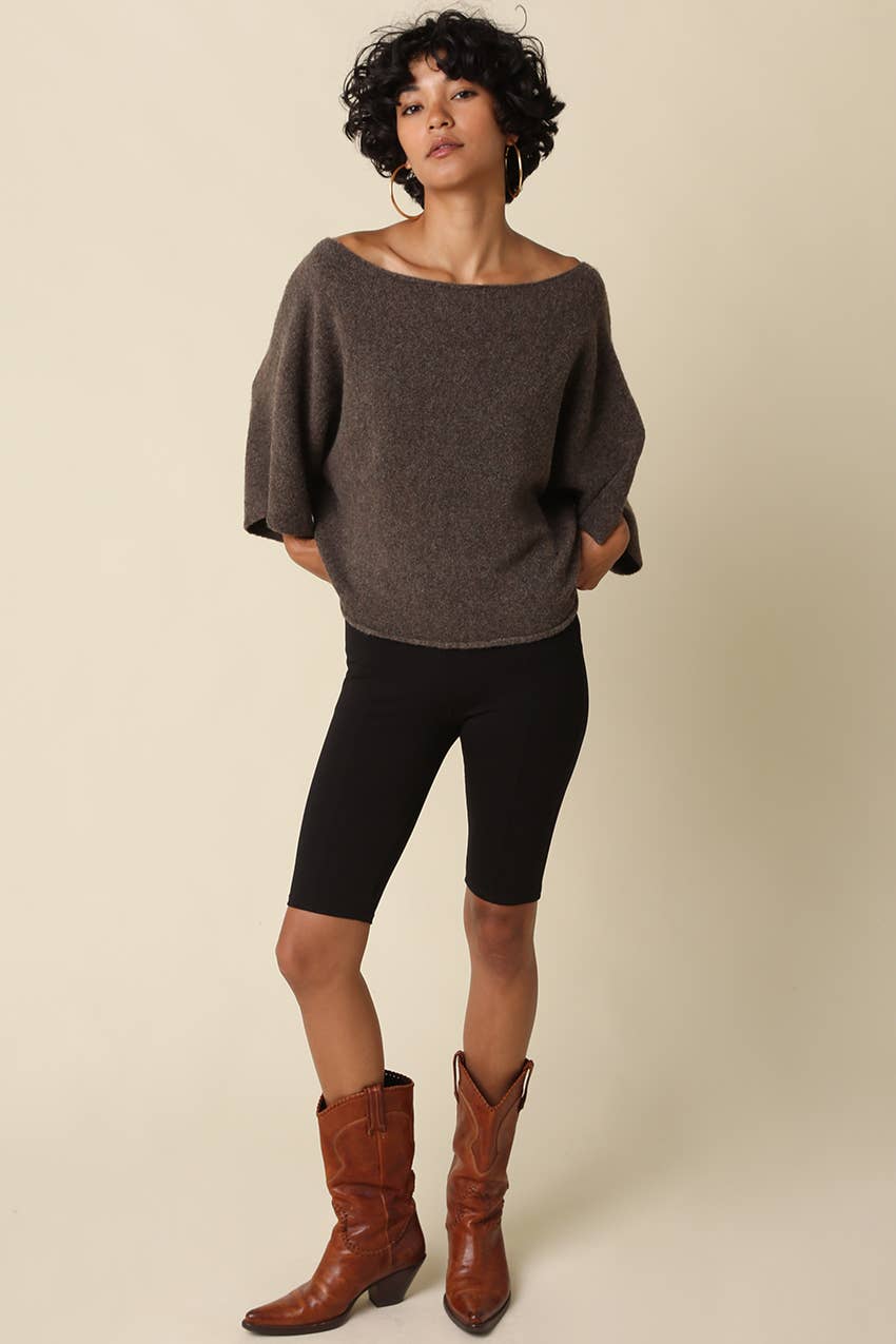 Gloria One Shoulder Knit Top: Brown
