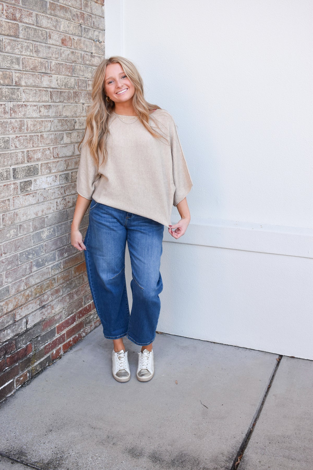 Gloria One Shoulder Knit Top: Oatmeal