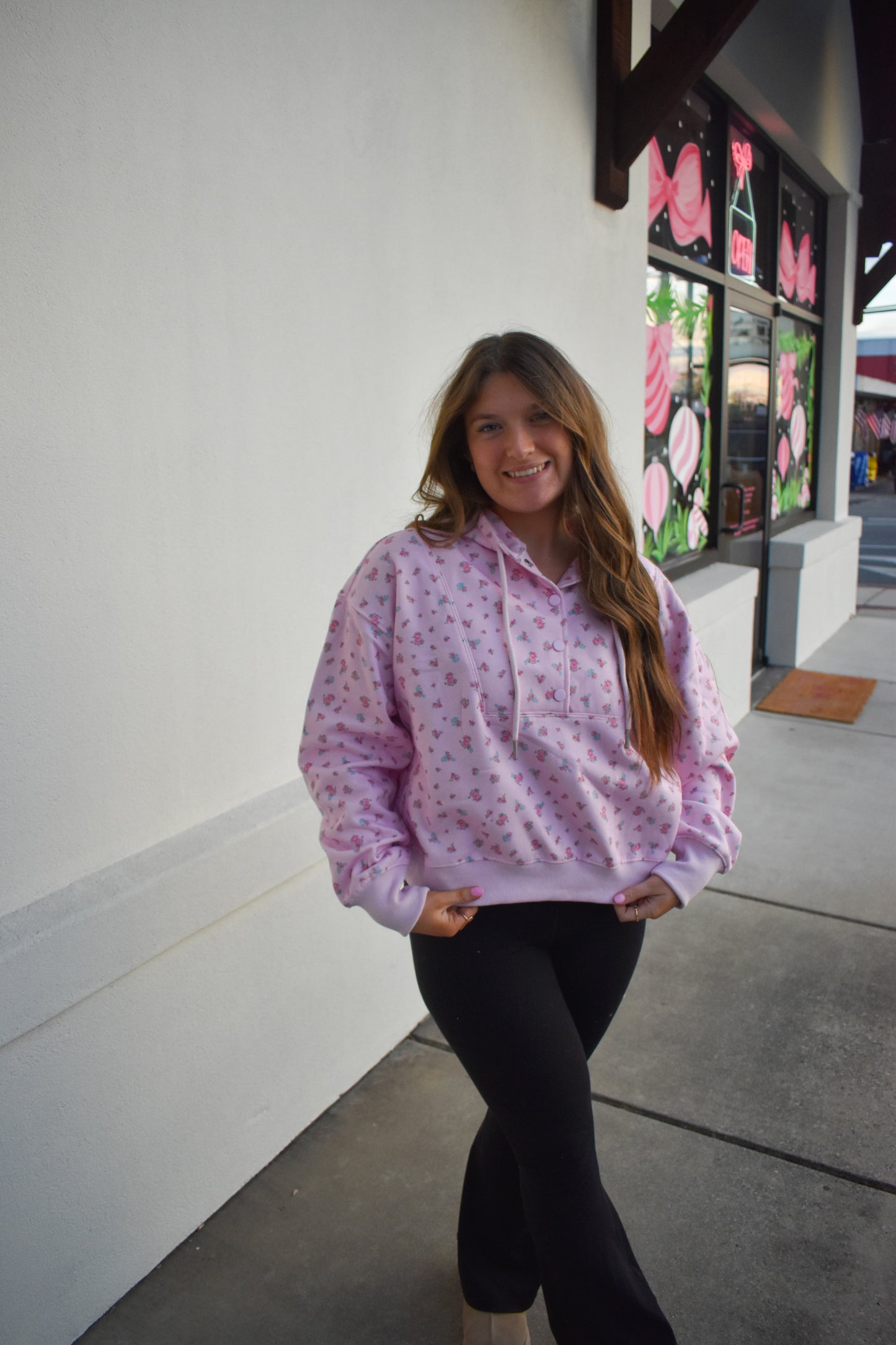 Floral Print Detail Hoodie