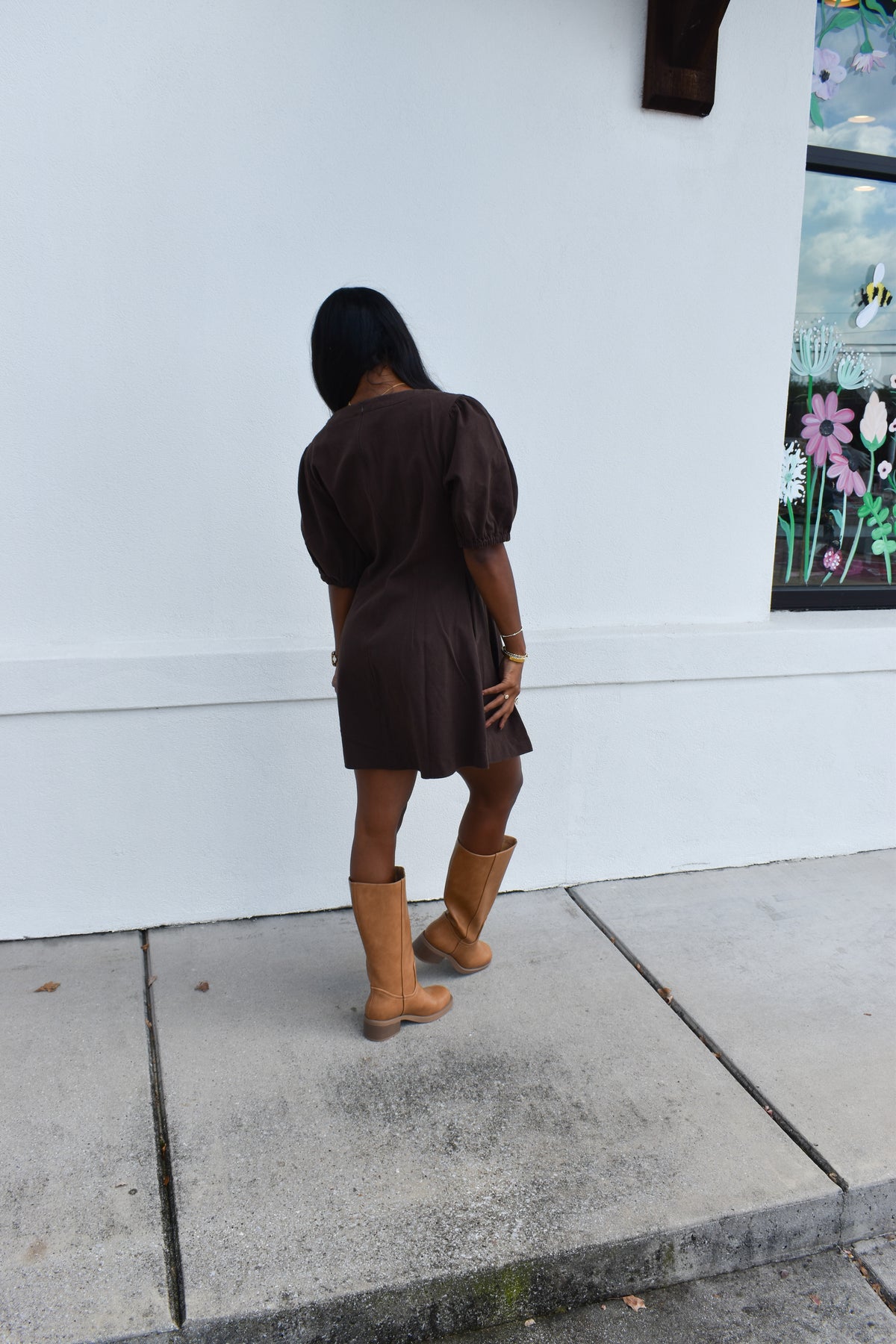 Puff Sleeve V Neck Mini Dress