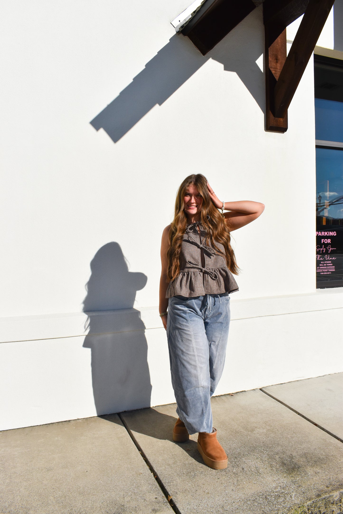 Maple Checkered Top W/ Tie Bows