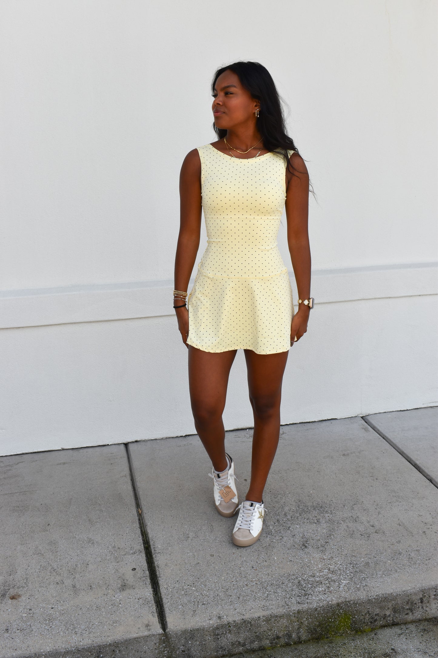 Polka Dot Print A-Line Mini Dress with Drop Waist