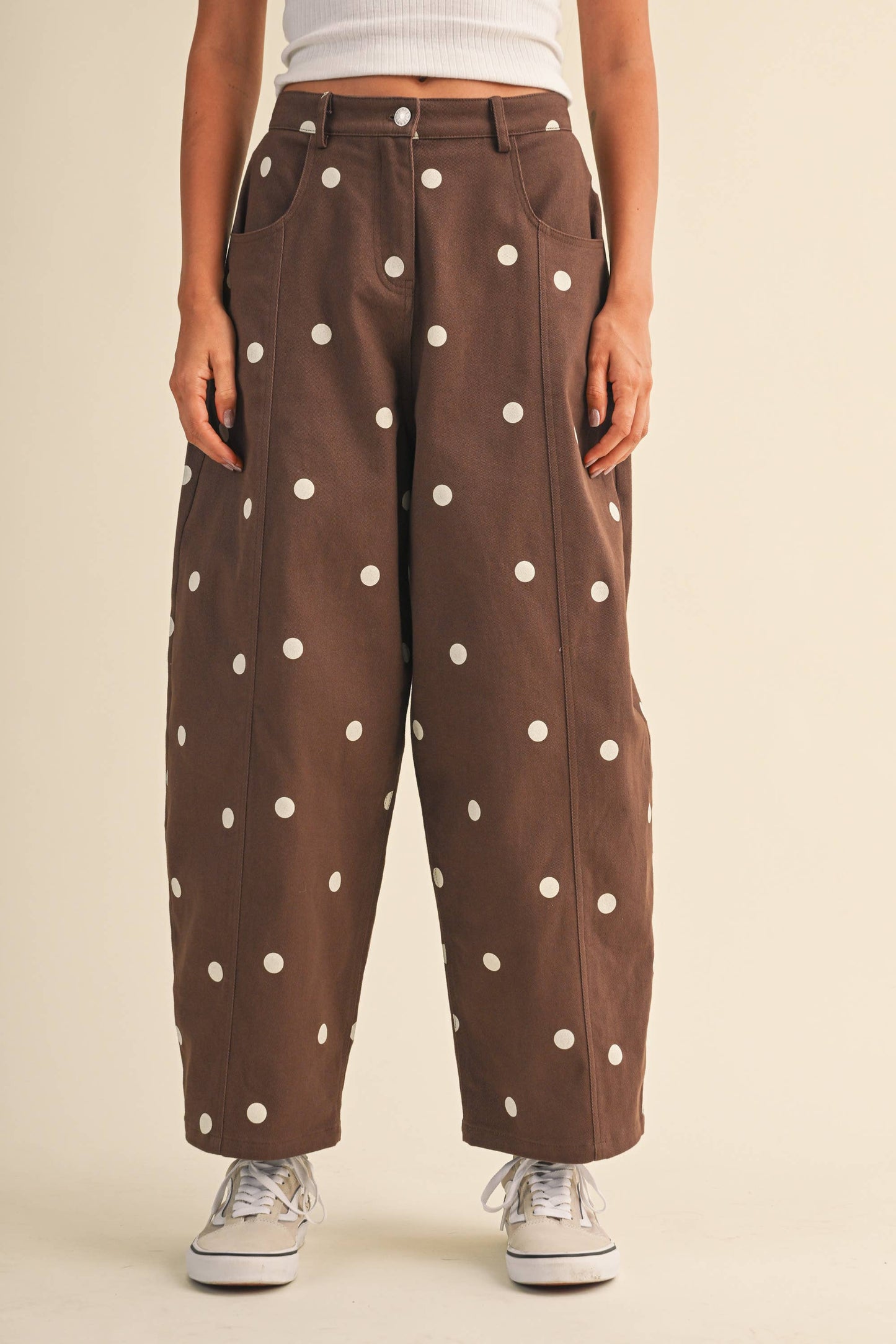 Polka Dot Brown Barrel Jean