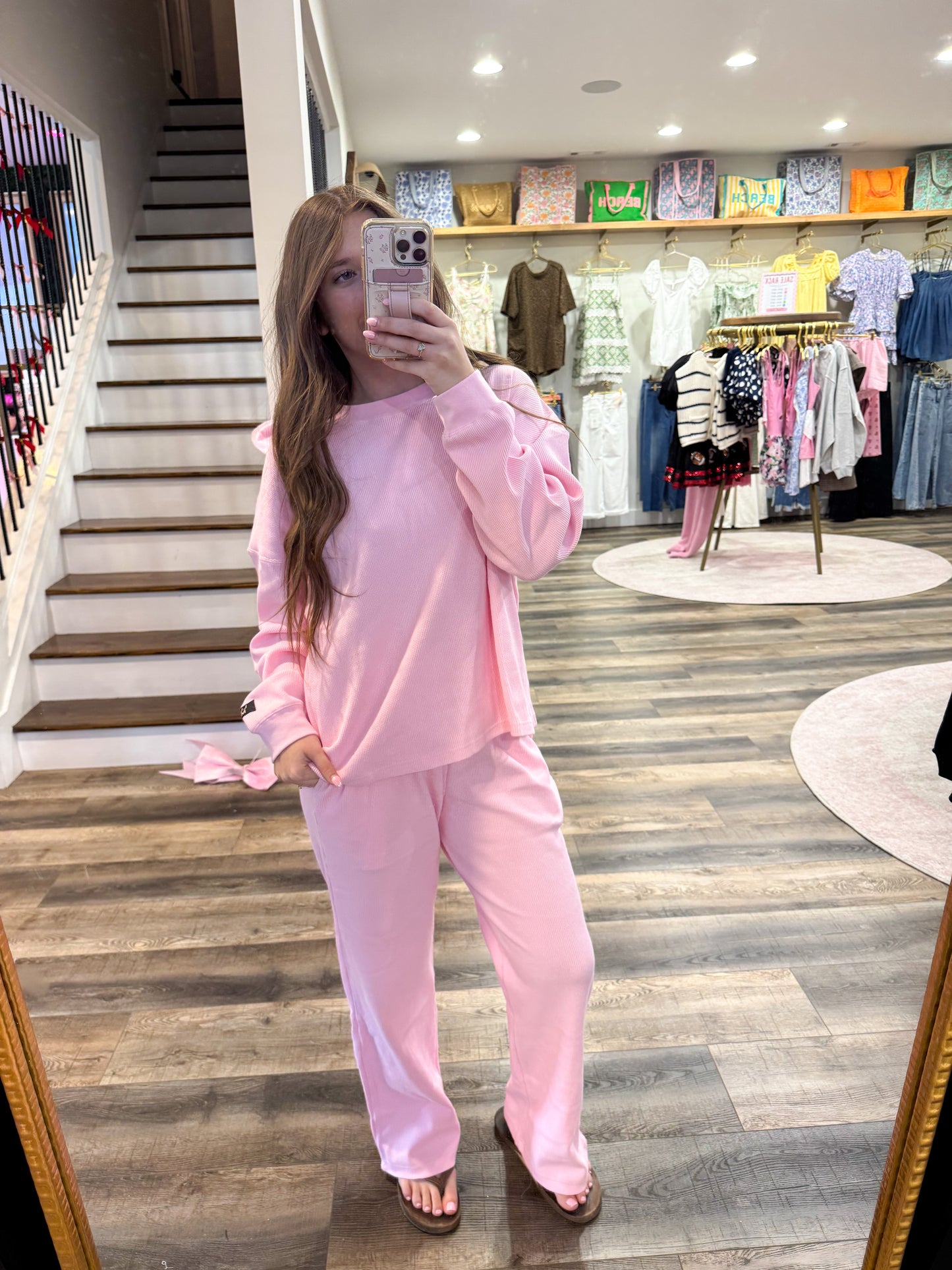 Lulu Mac Waffle Long Sleeve: Light Pink