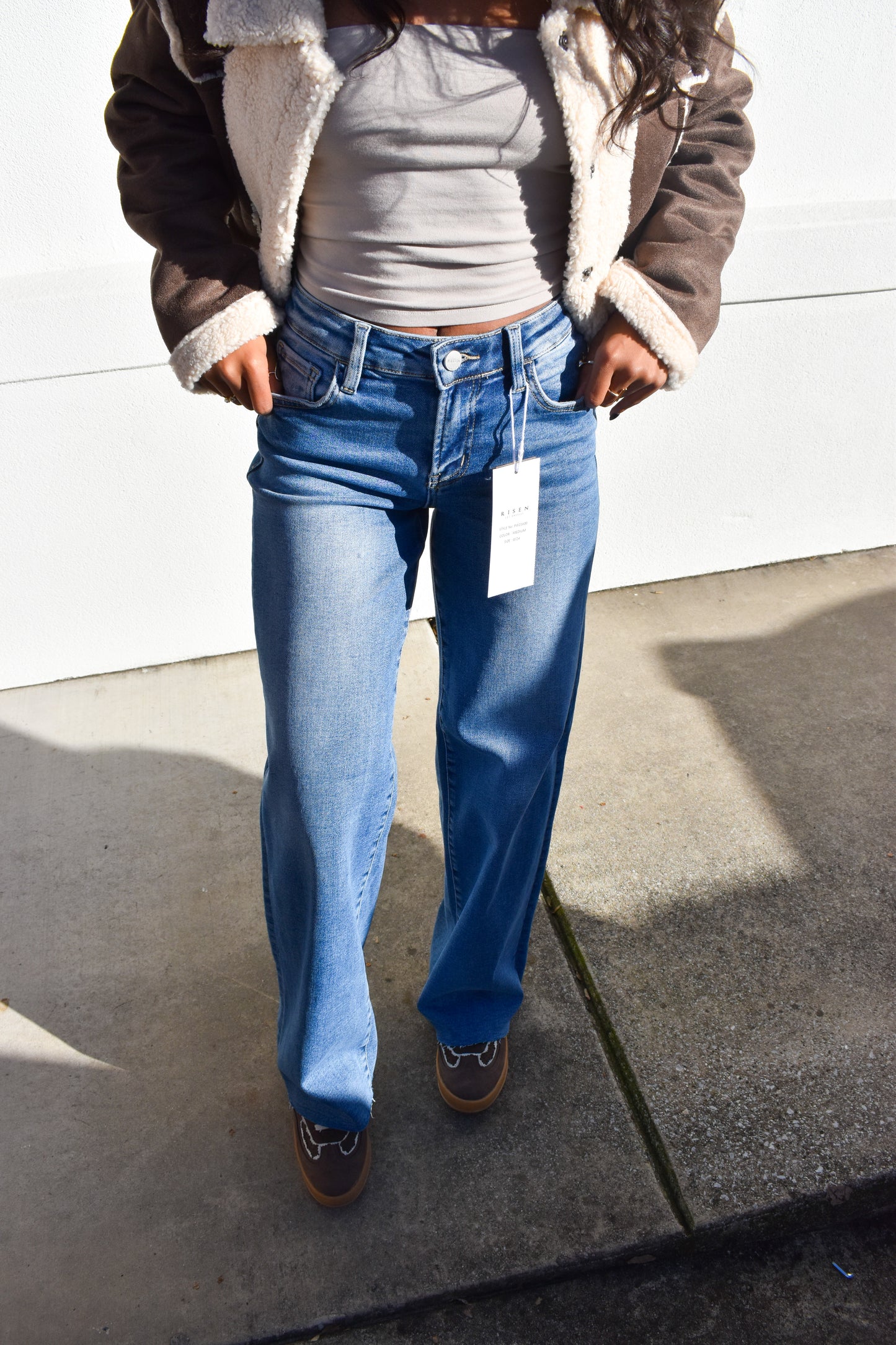 Risen High-Rise Wide Leg Jeans