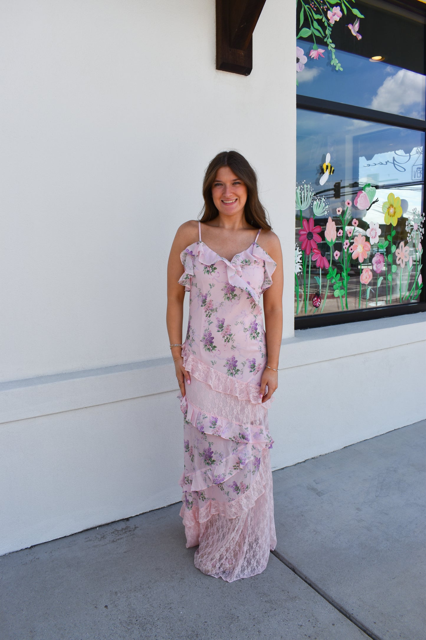 Floral Lace Ruffle Maxi Dress