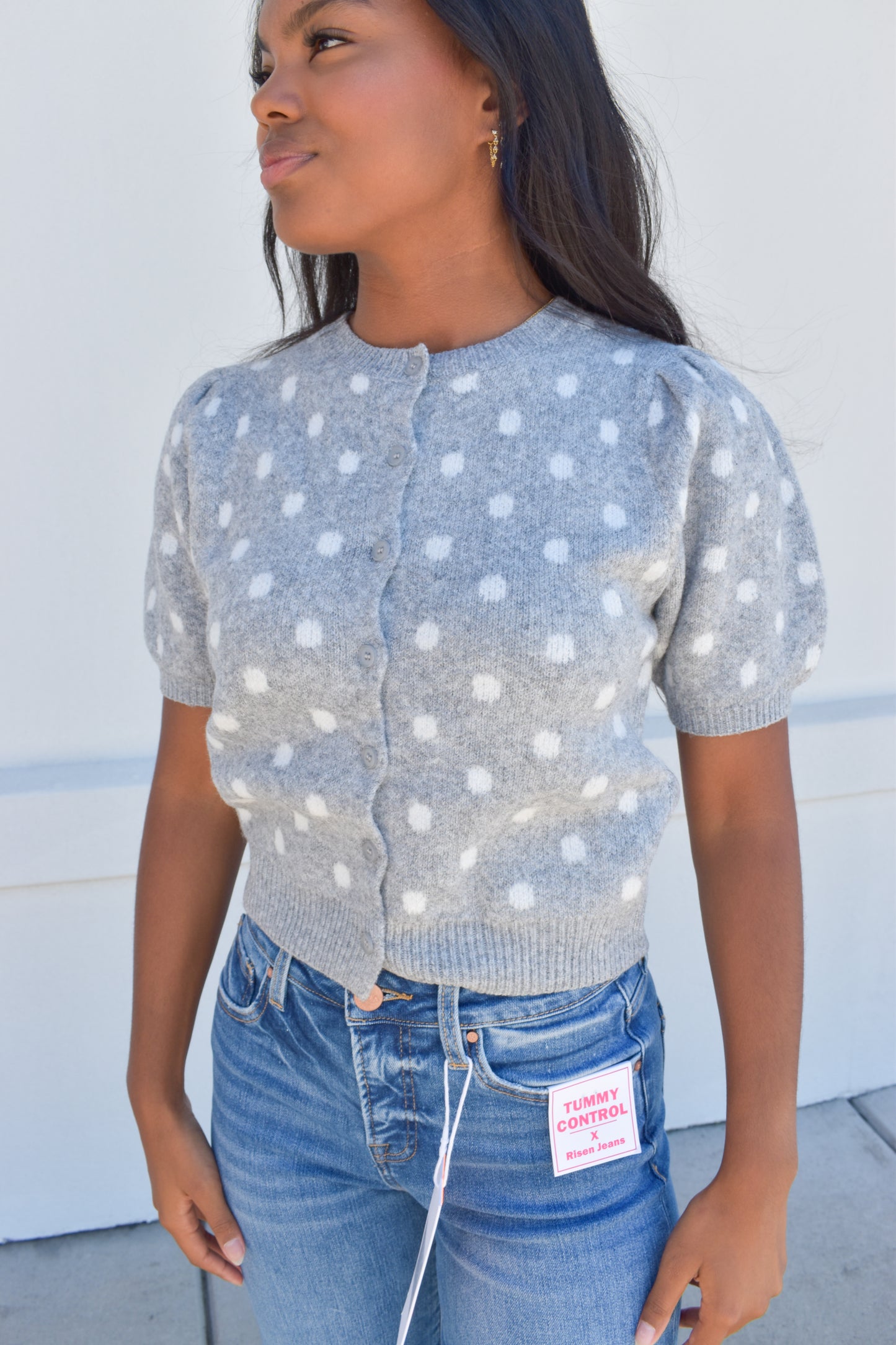 Puff Short Sleeve Polka Dot Top