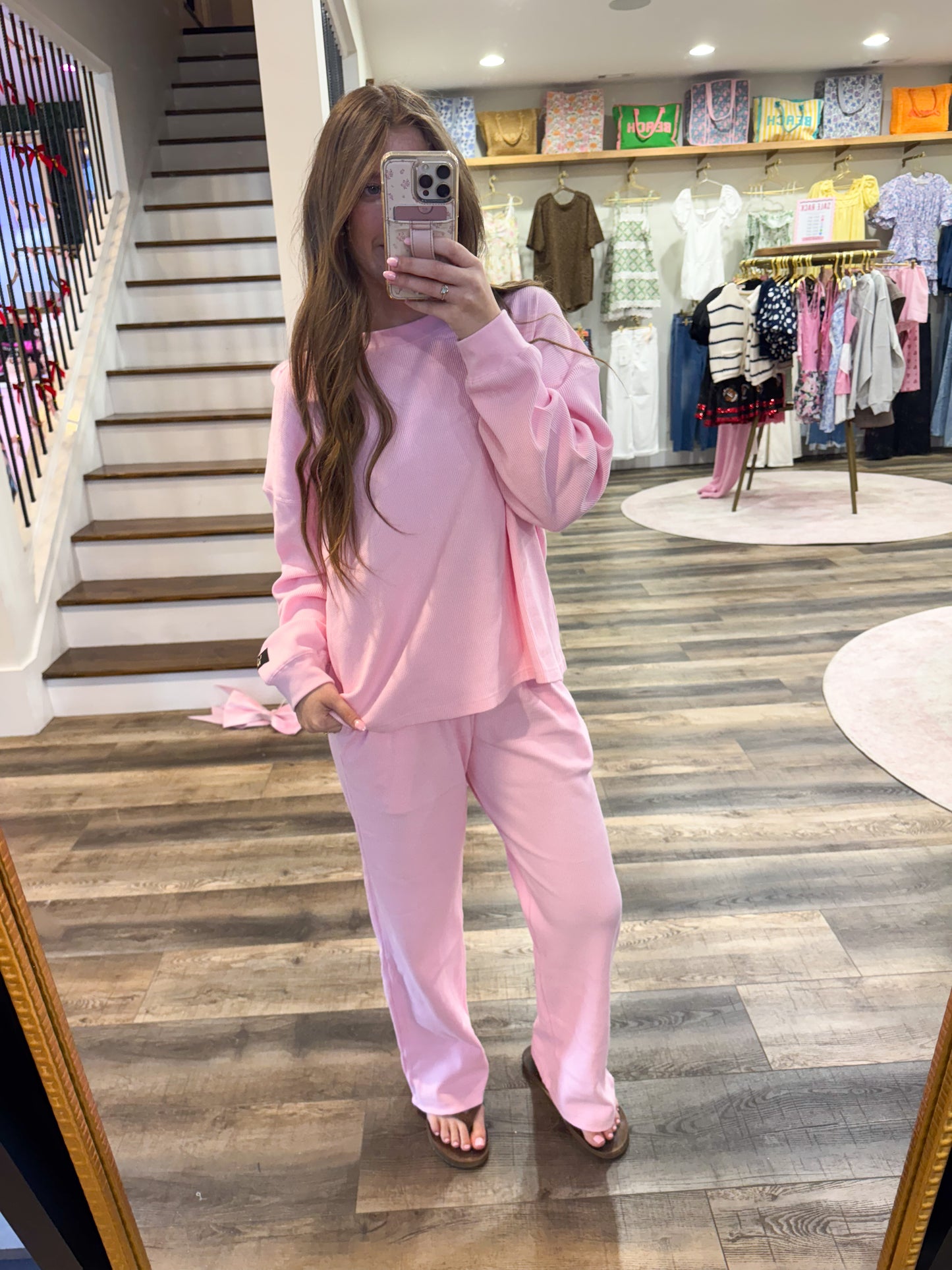 Lulu Mac Waffle Long Sleeve: Light Pink