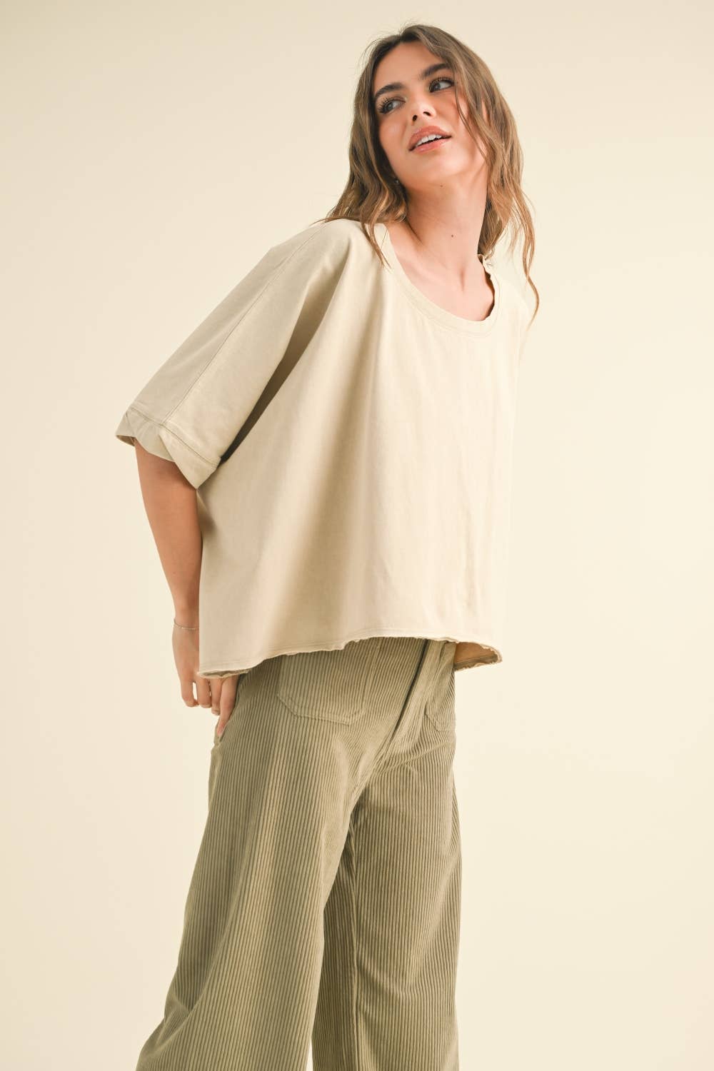 Oversized Beige Wash Top