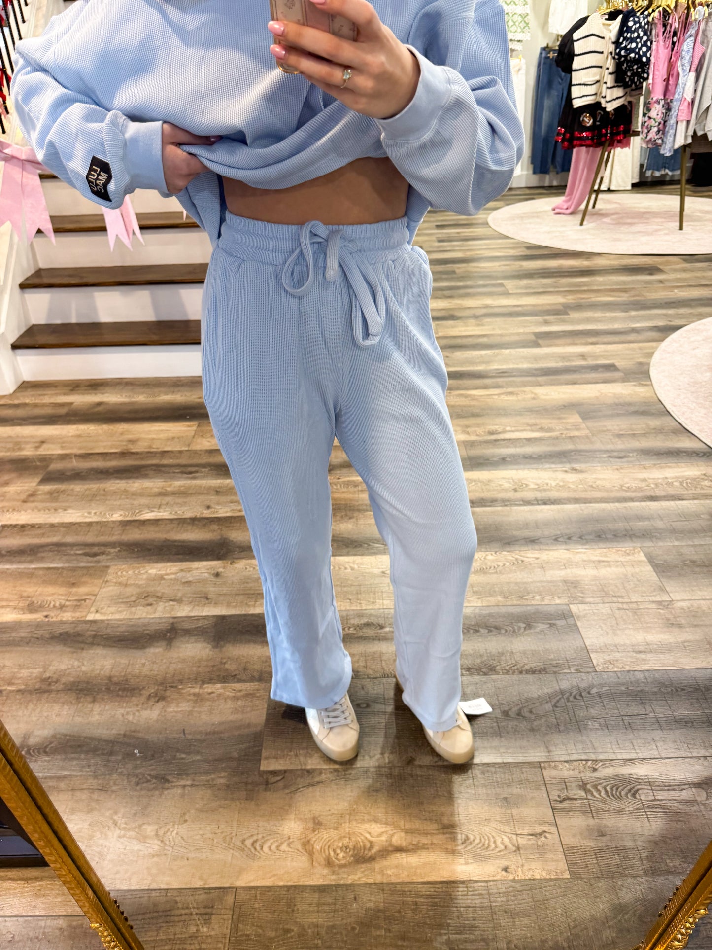 Lulu Mac Waffle Pants: Light Blue