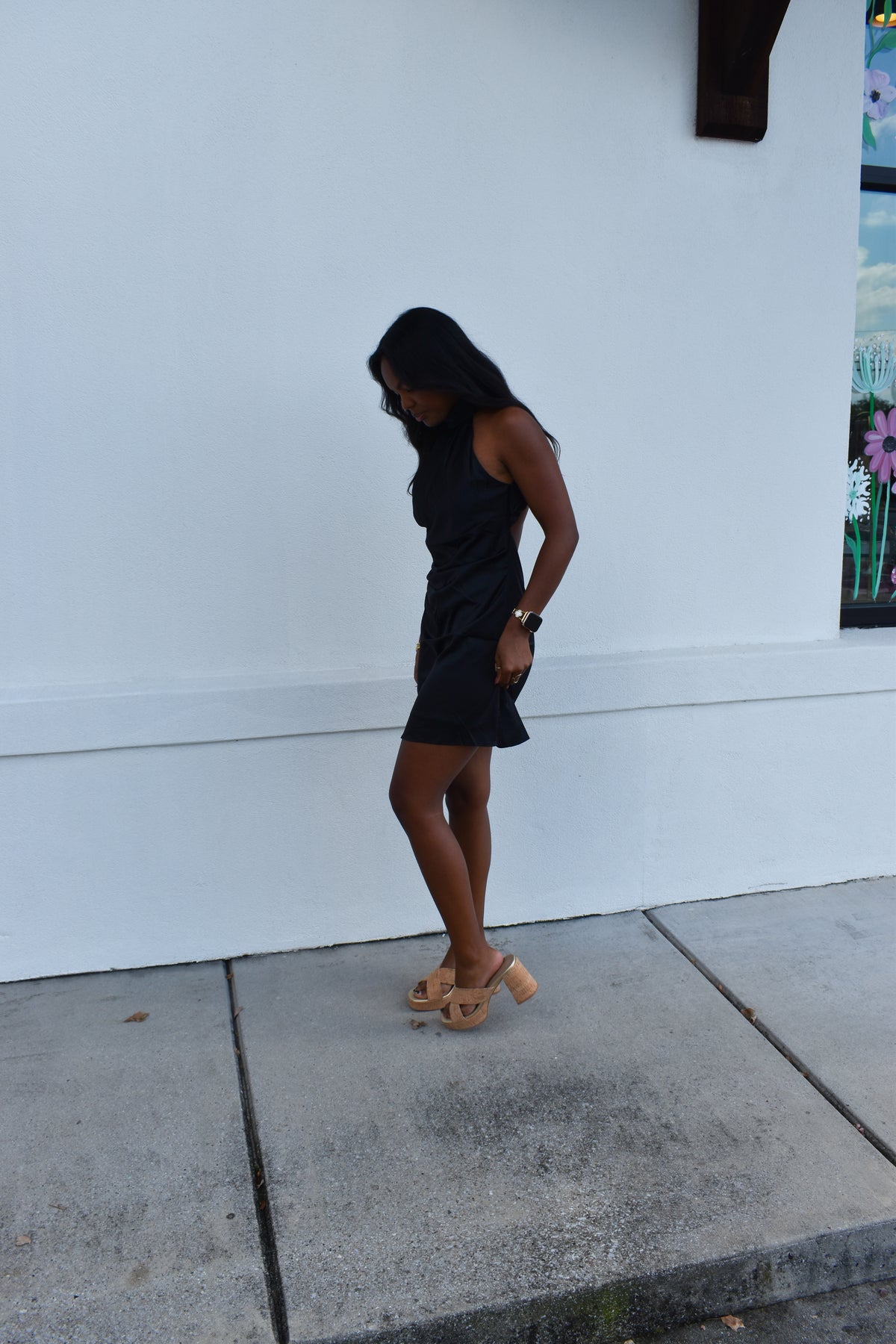 Solid Open Back Halter Mini Dress
