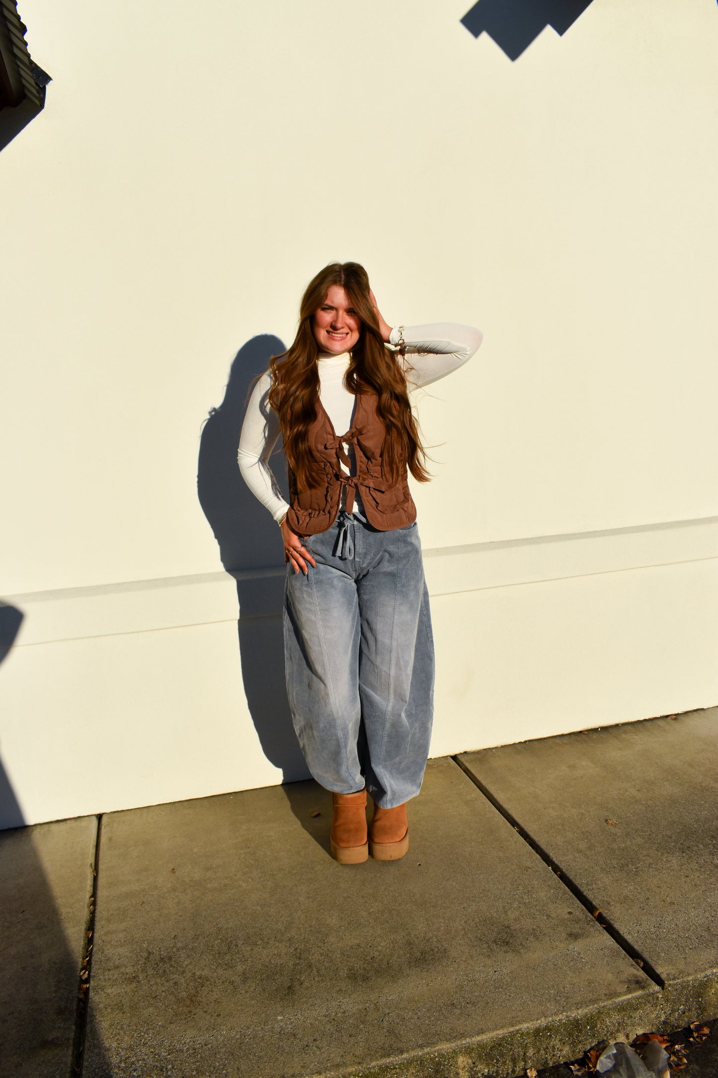 Quilted Bow Vest: Chestnut