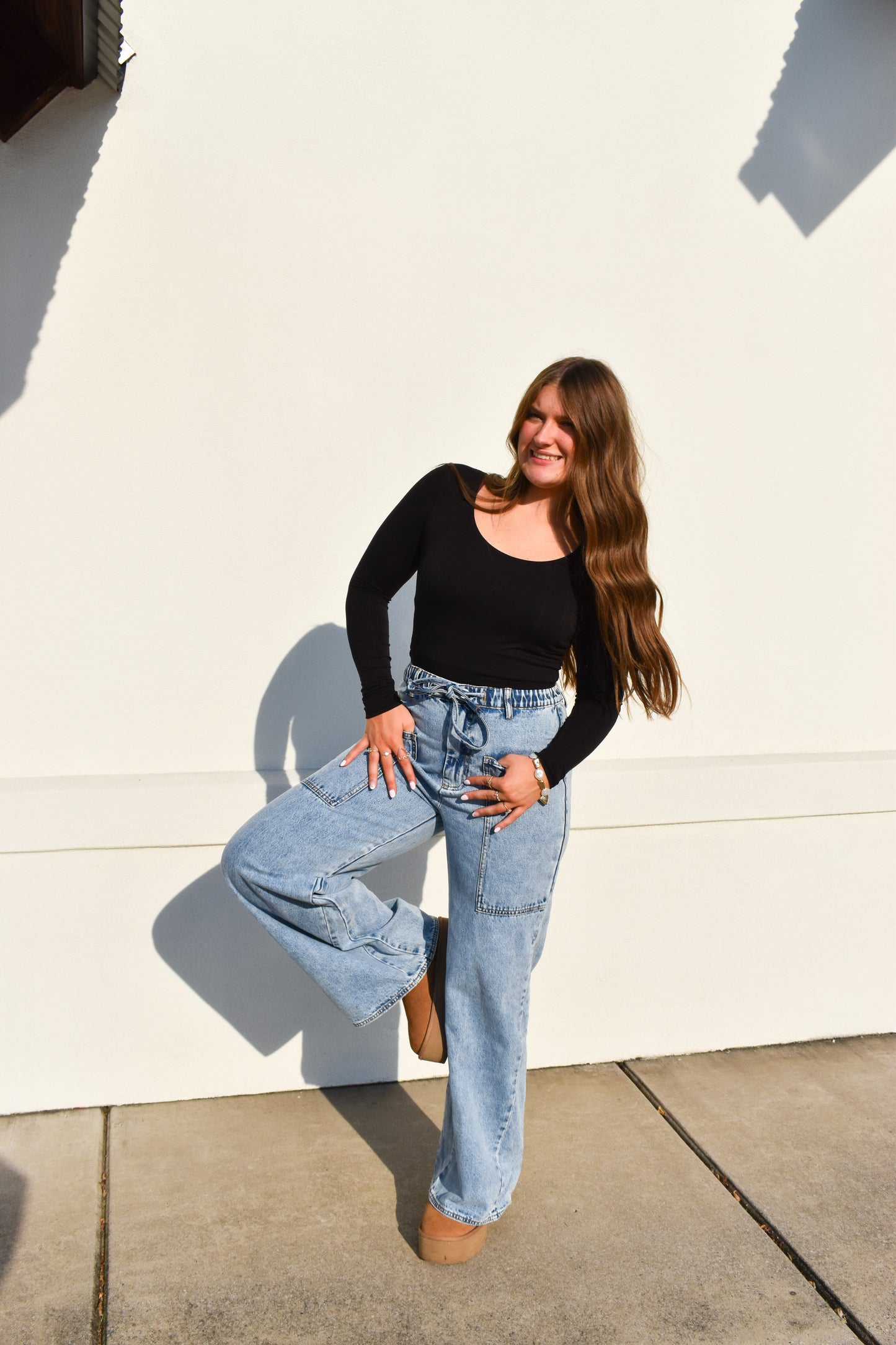 Basic Long Sleeve Scoop Neck: Black