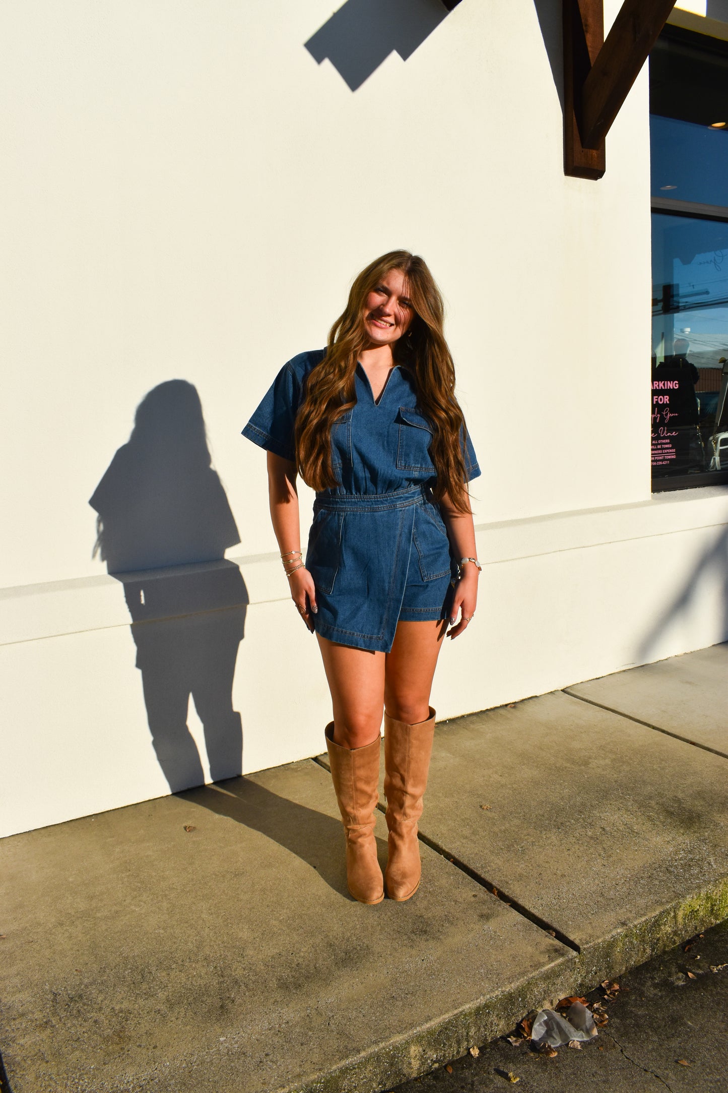 Denim Romper W/ Pockets & Wrap Detail