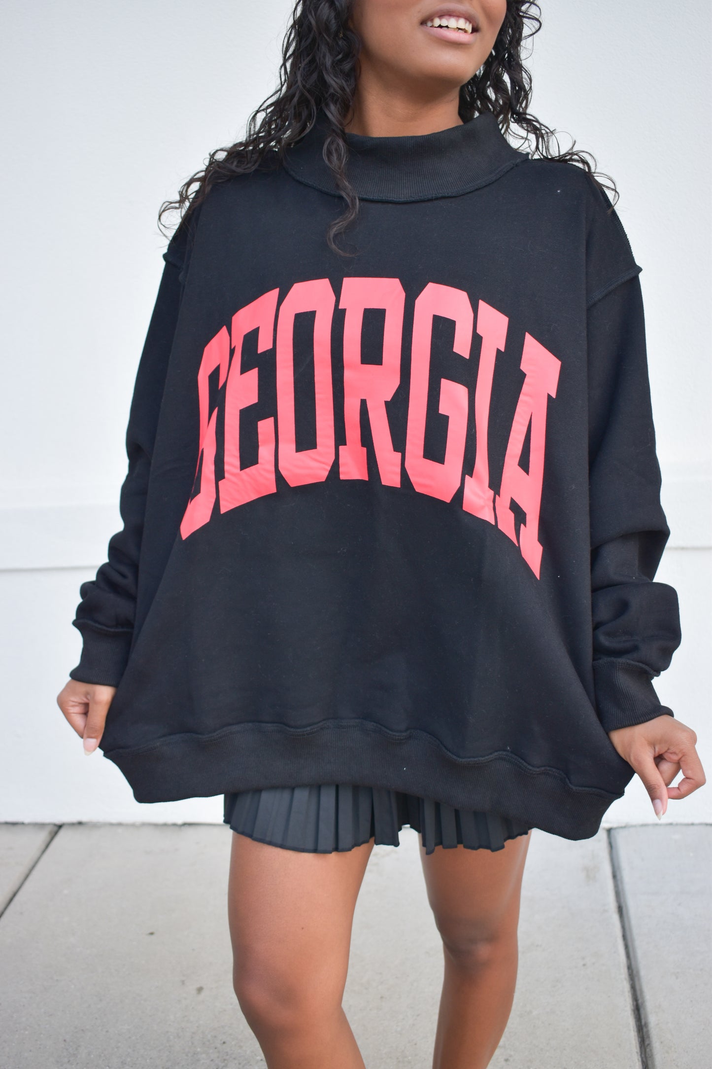 'GEORGIA&GA' Reversible Mockneck Sweatshirt: Black