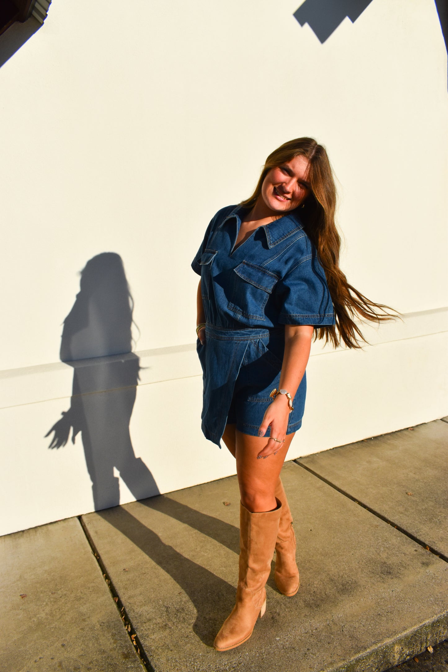 Denim Romper W/ Pockets & Wrap Detail