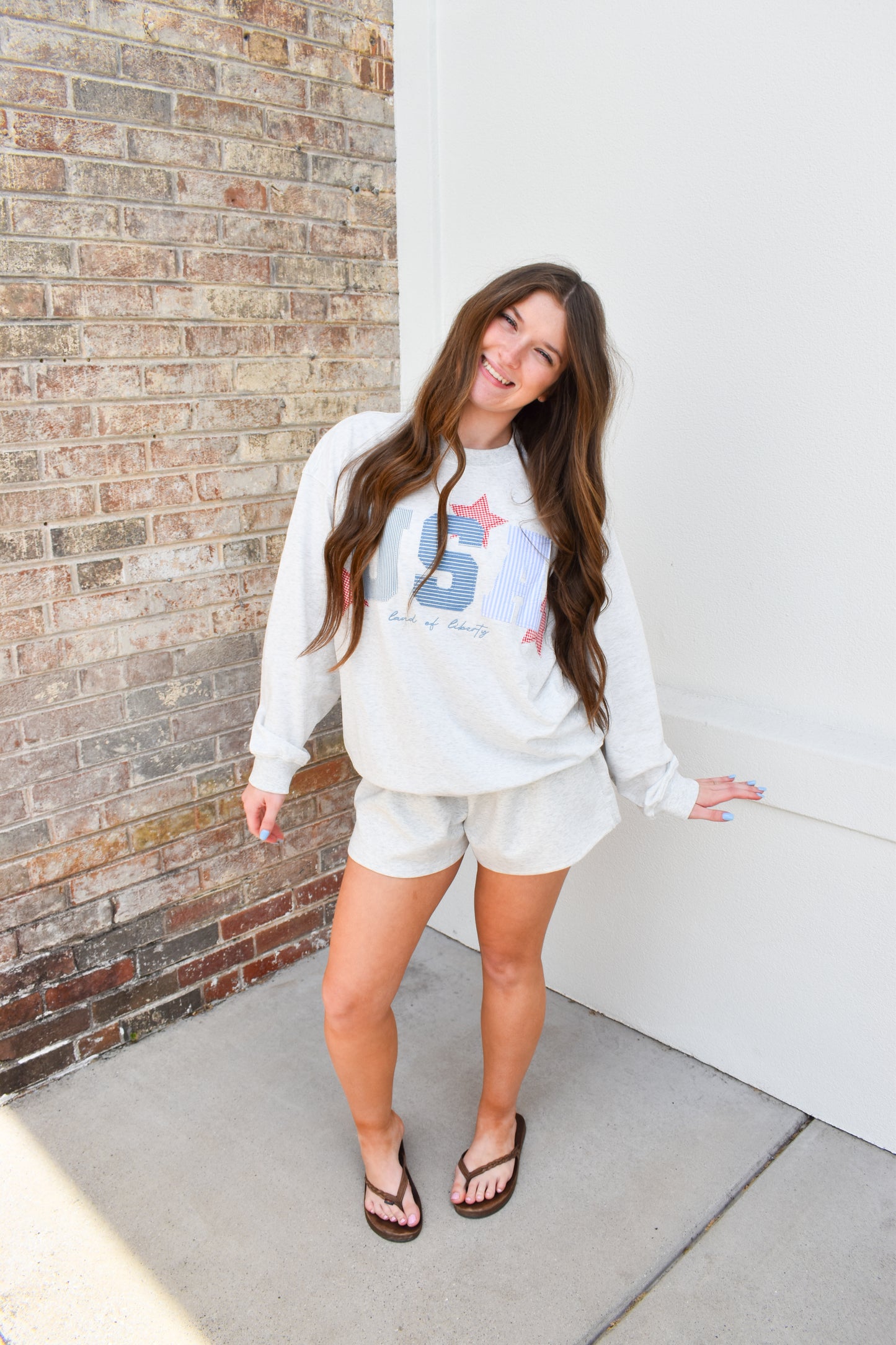 USA Patchwork Crewneck: Grey