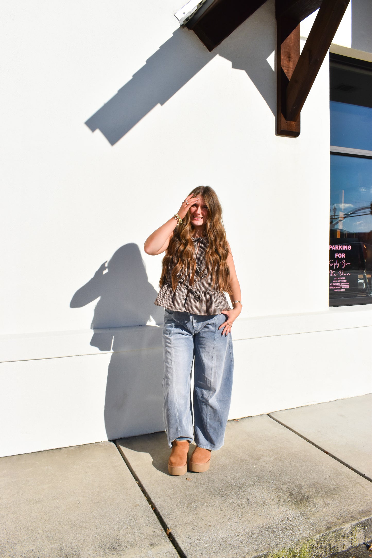 Maple Checkered Top W/ Tie Bows