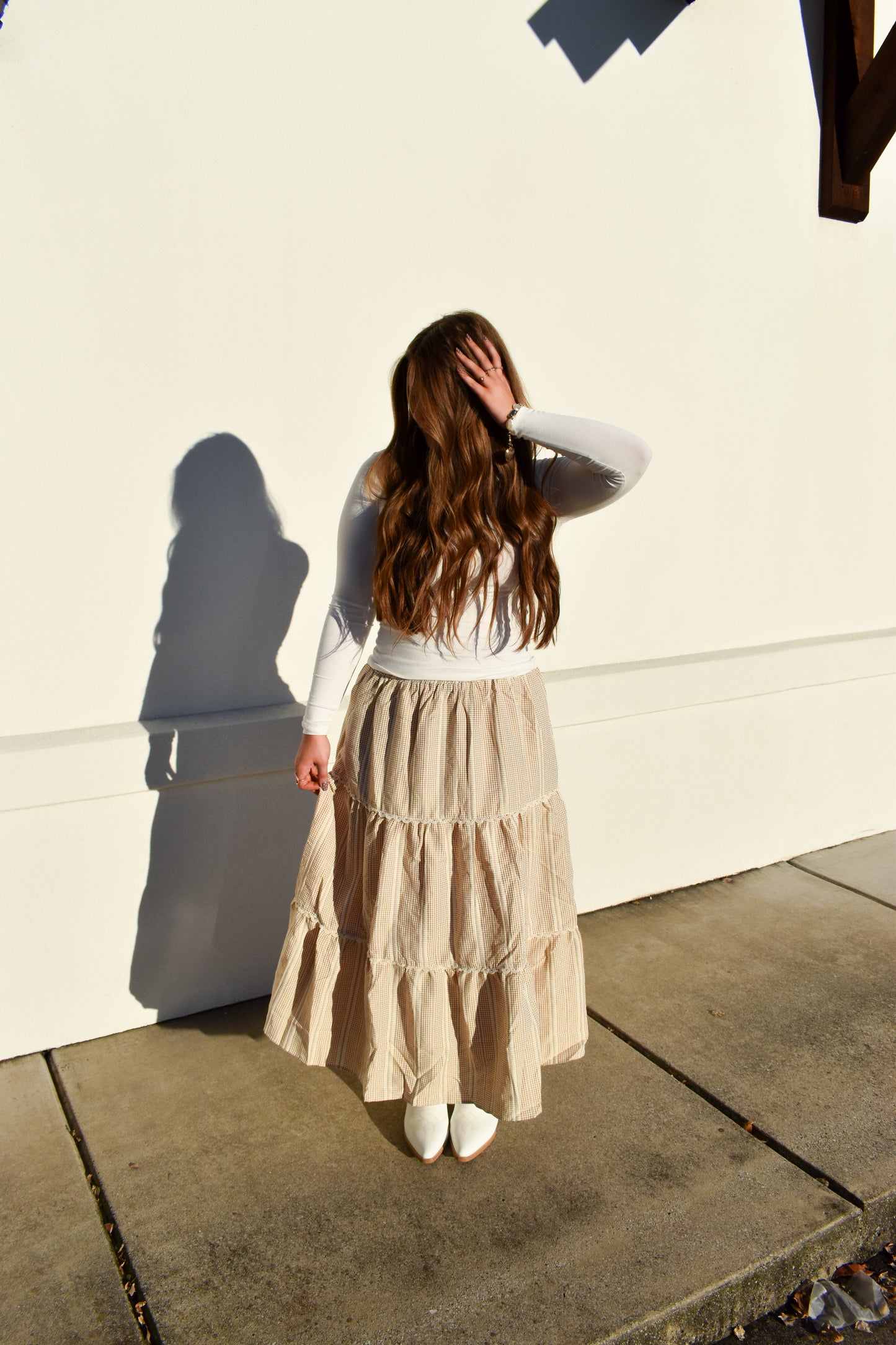 Lace Trim Gingham Maxi Skirt