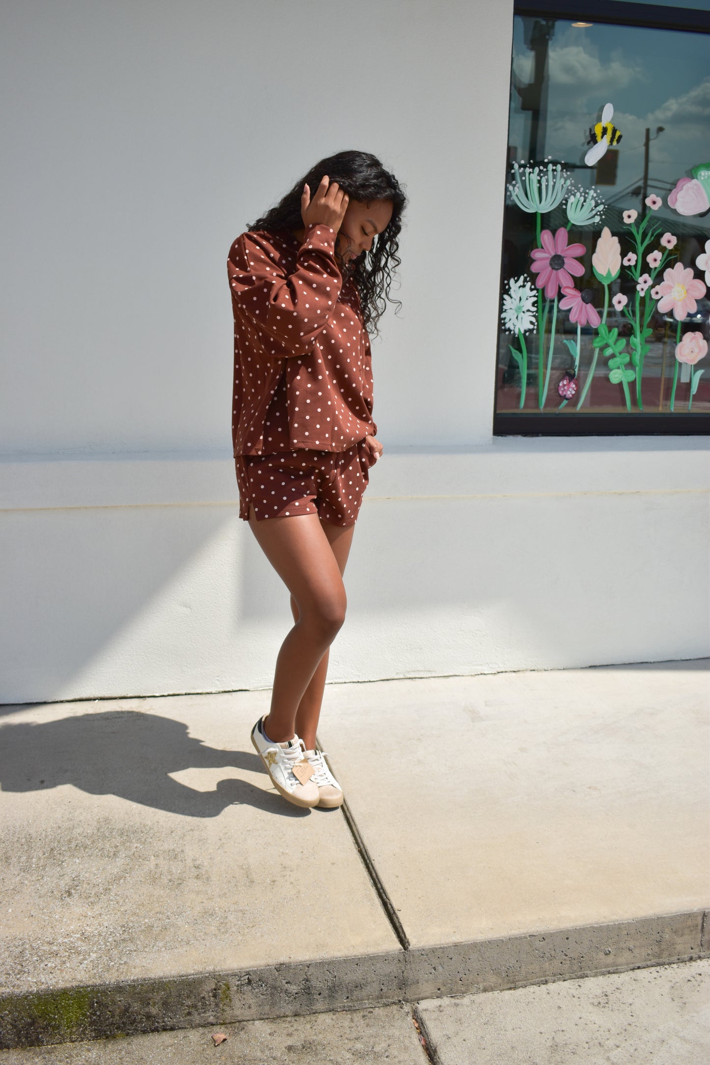 Chocolate Polka Dot Print Lounge Sweatshirt