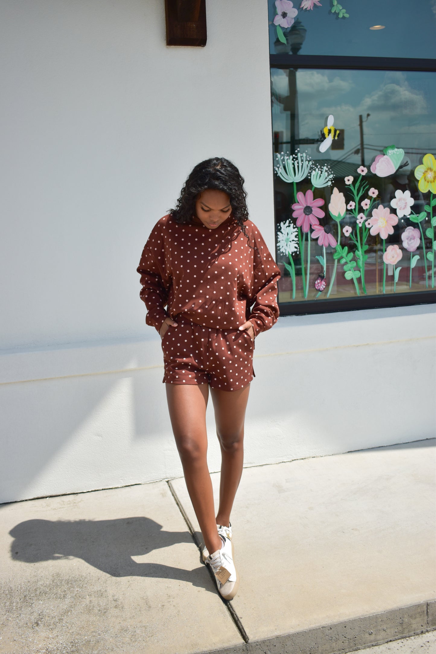 Chocolate Polka Dot Print Lounge Sweatshirt