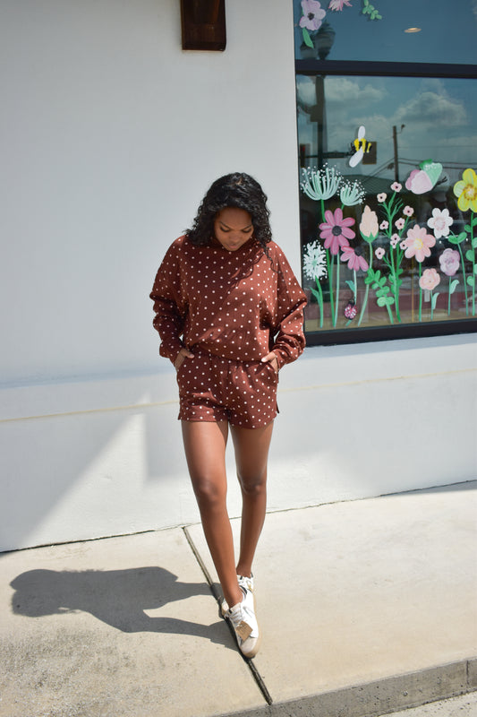 Chocolate Polka Dot Print Lounge Sweatshirt